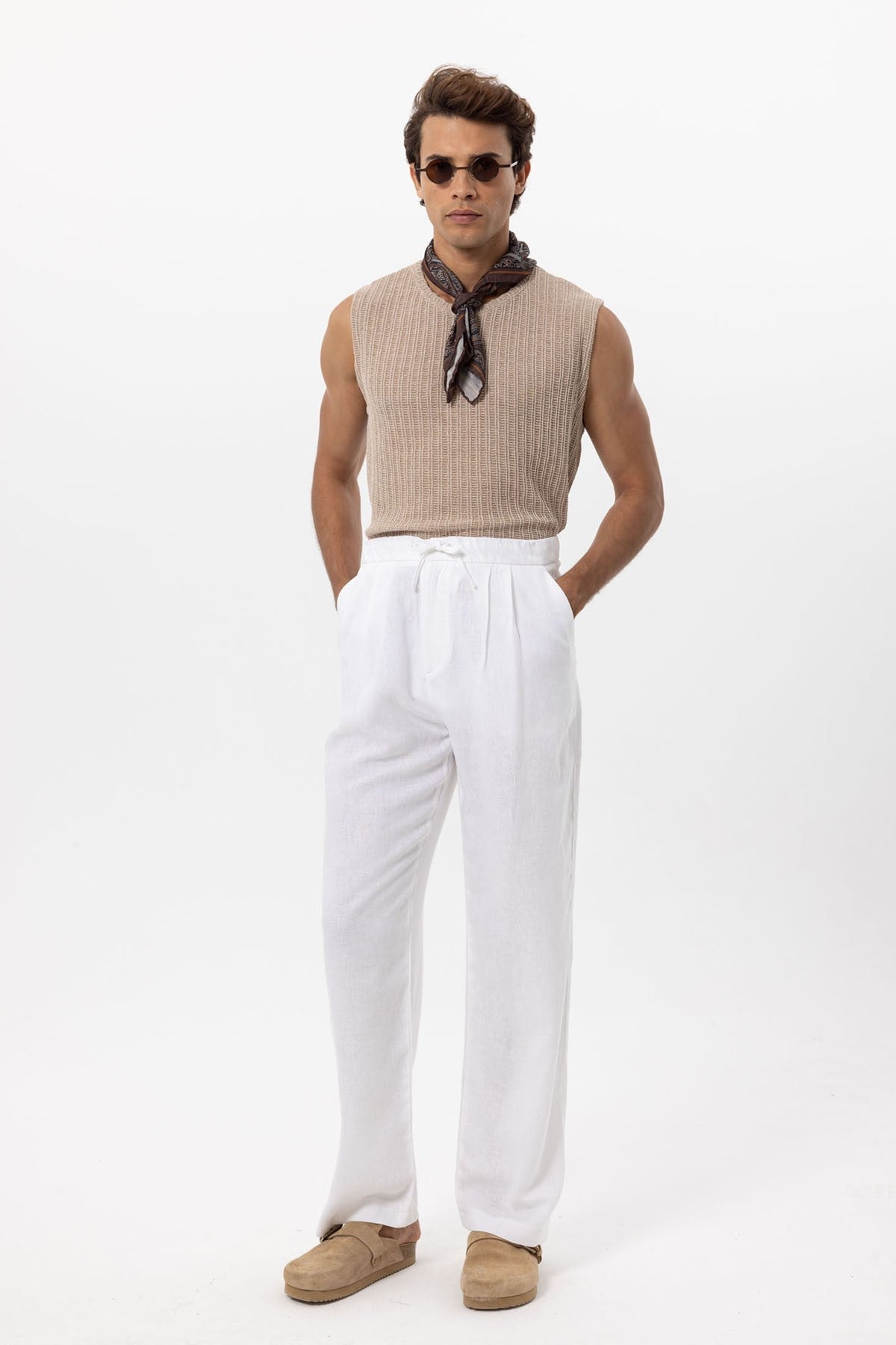 Antioch Belted Linen-Blend Baggy Men's Pants