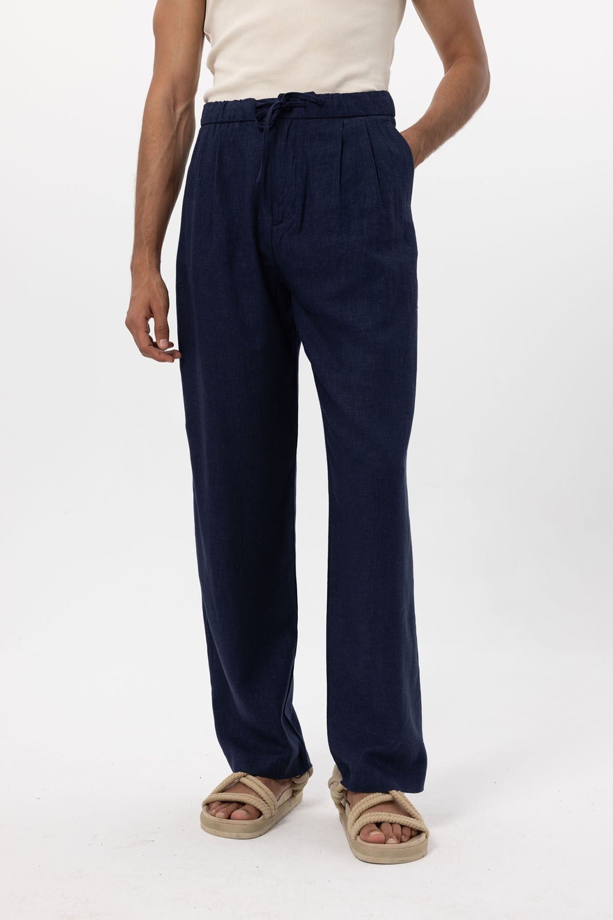 Antioch Belted Linen-Blend Baggy Men's Pants