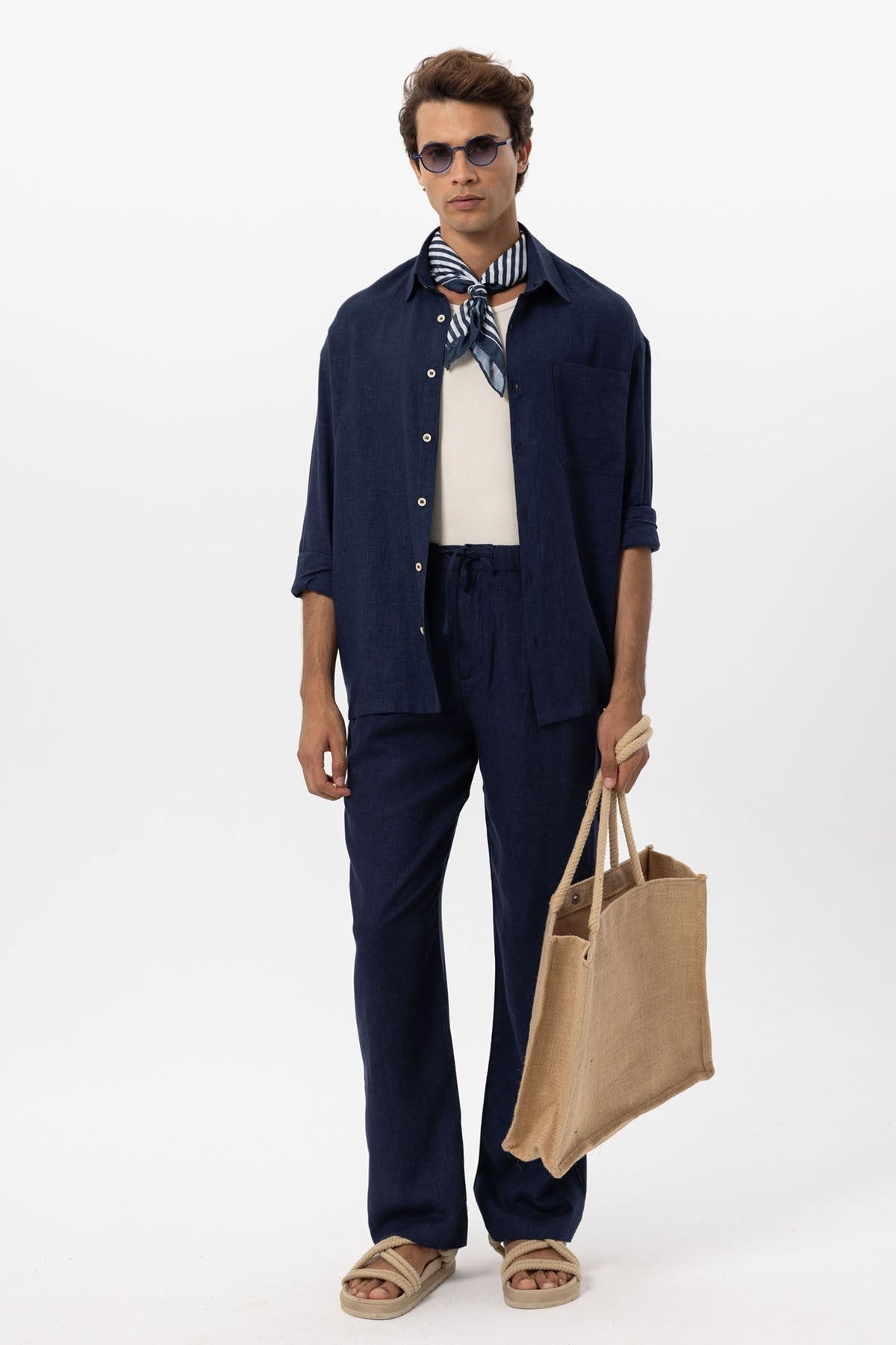 Antioch Belted Linen-Blend Baggy Men's Pants