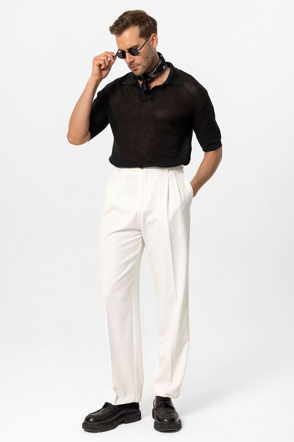 Men's Polo-Neck Openwork T-Shirt