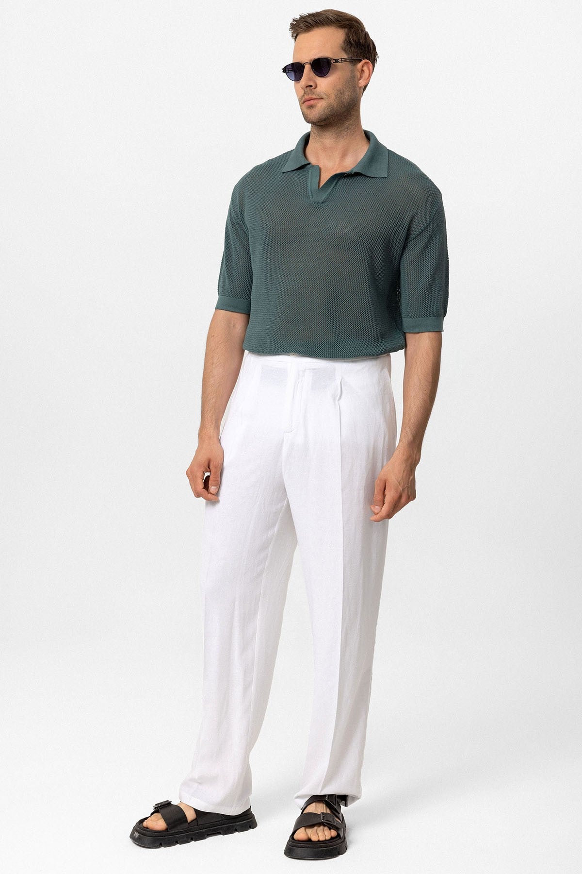 Men's Polo-Neck Openwork T-Shirt