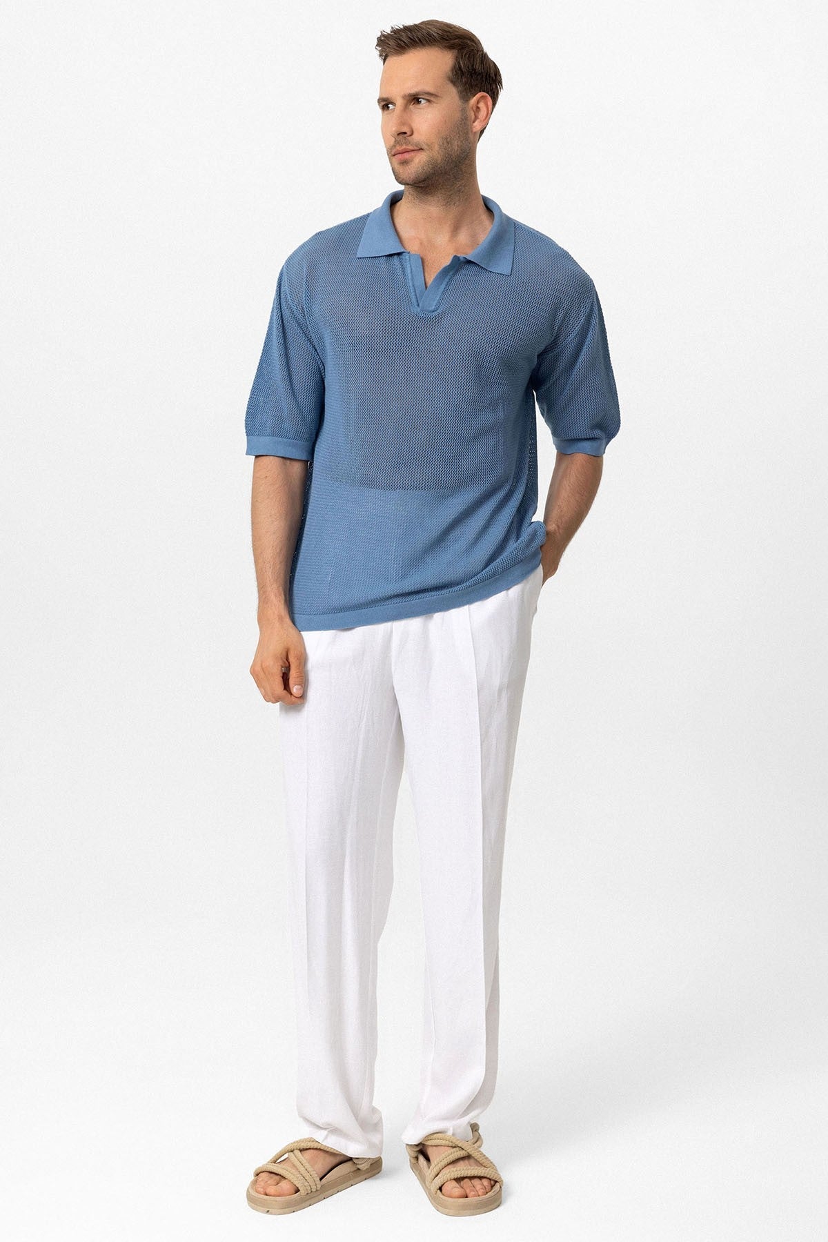 Men's Polo-Neck Openwork T-Shirt