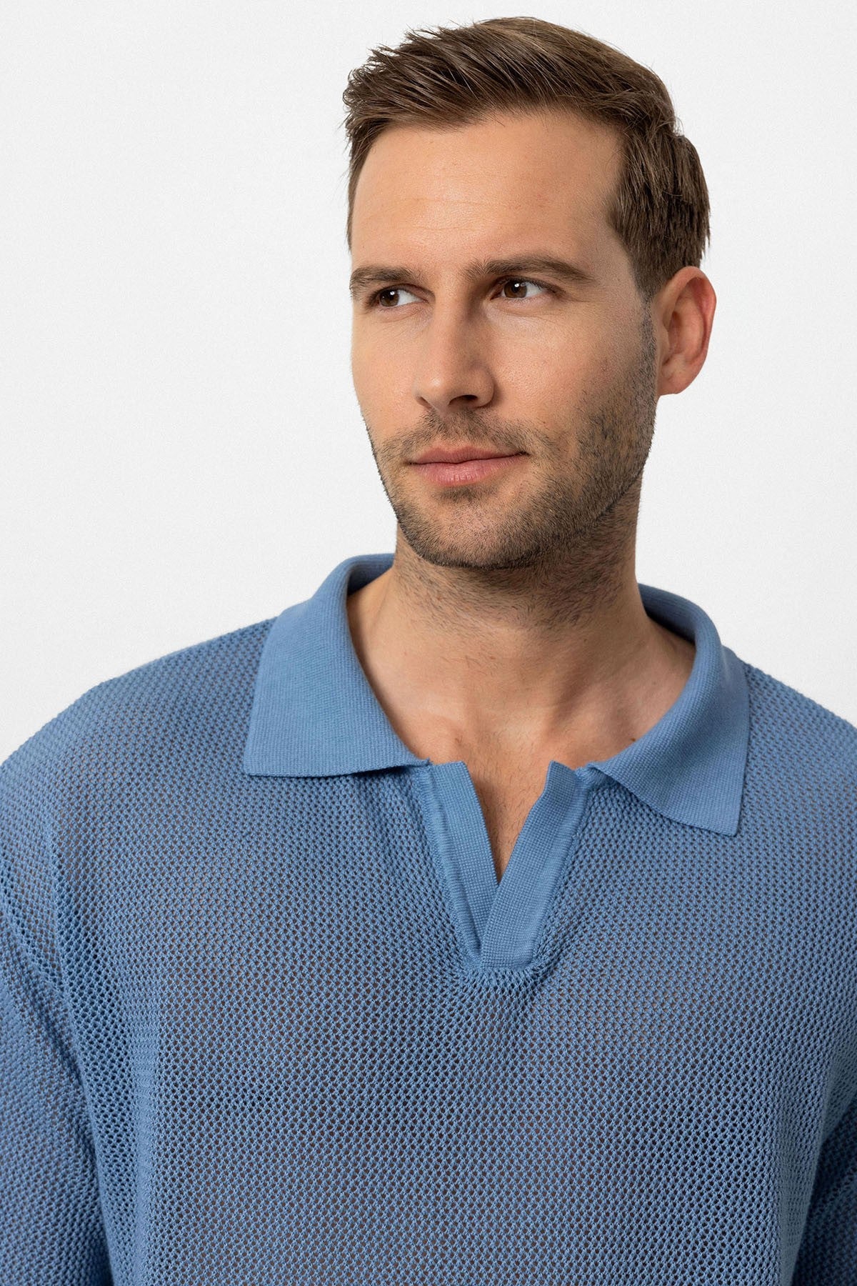 Men's Polo-Neck Openwork T-Shirt