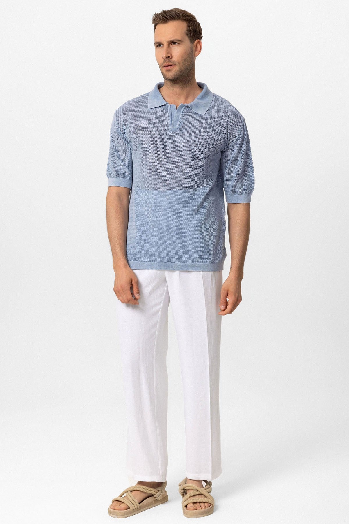 Men's Polo-Neck Openwork T-Shirt