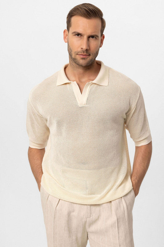 Men's Polo-Neck Openwork T-Shirt