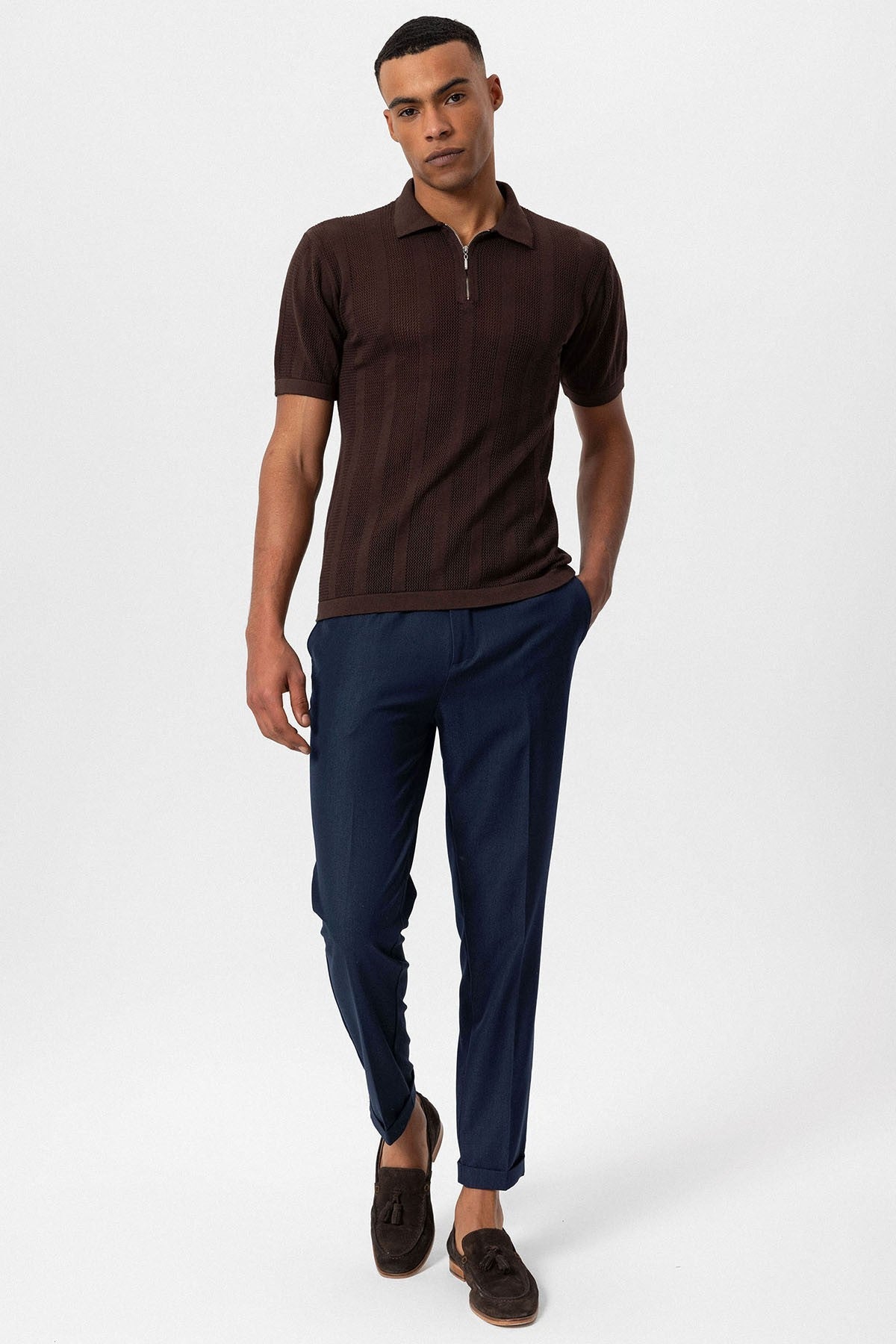 Antioch Polo-Neck Zipper-Front Knit Men's T-Shirt