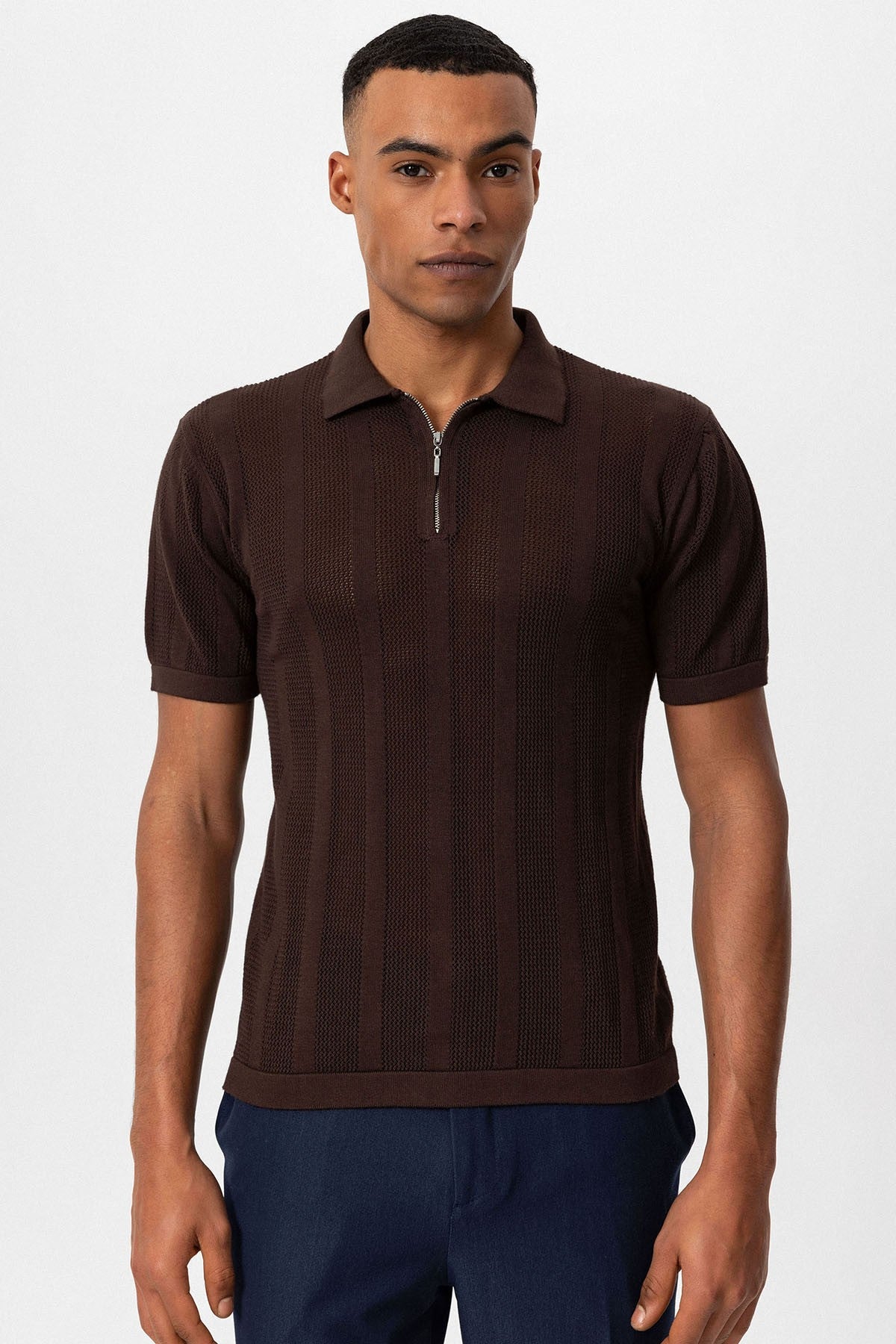 Antioch Polo-Neck Zipper-Front Knit Men's T-Shirt