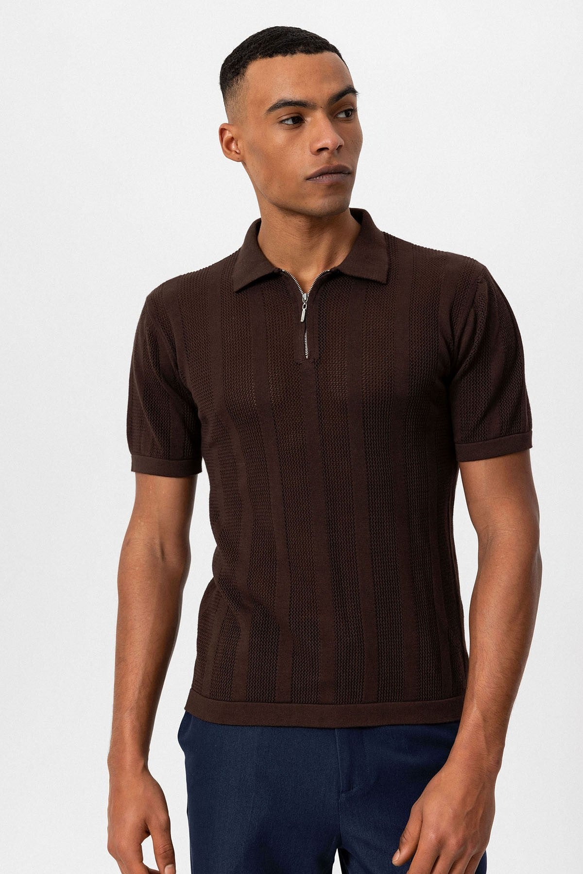Antioch Polo-Neck Zipper-Front Knit Men's T-Shirt