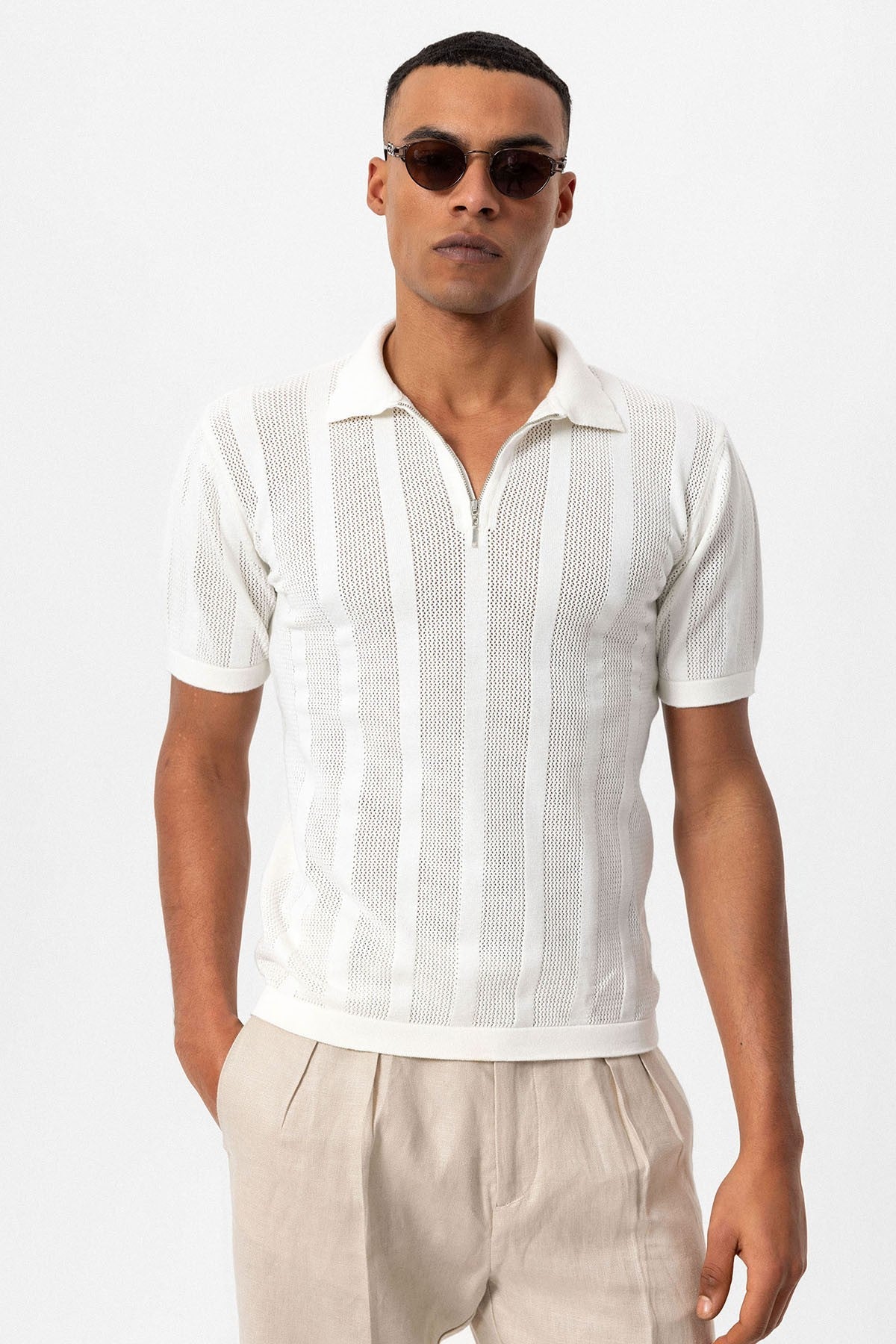 Antioch Polo-Neck Zipper-Front Knit Men's T-Shirt