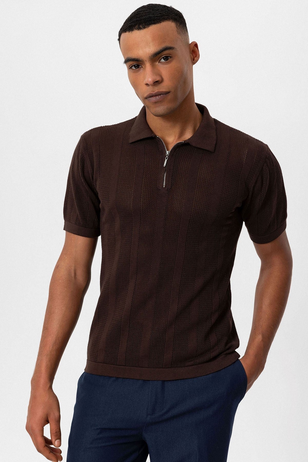 Antioch Polo-Neck Zipper-Front Knit Men's T-Shirt