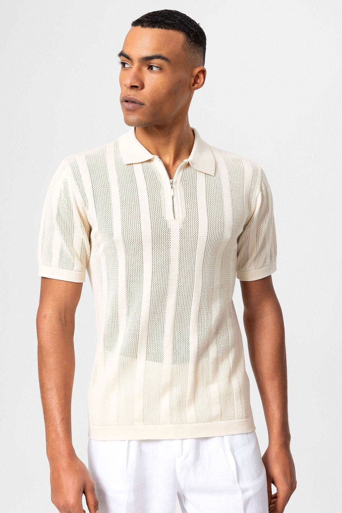 Antioch Polo-Neck Zipper-Front Knit Men's T-Shirt