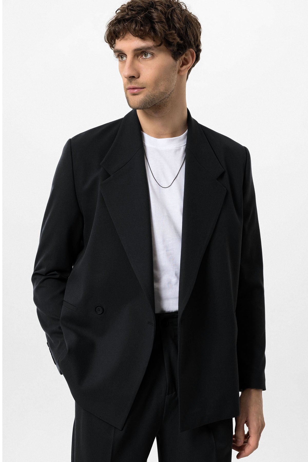 Men's Double-Breasted Blazer with Slit Pockets