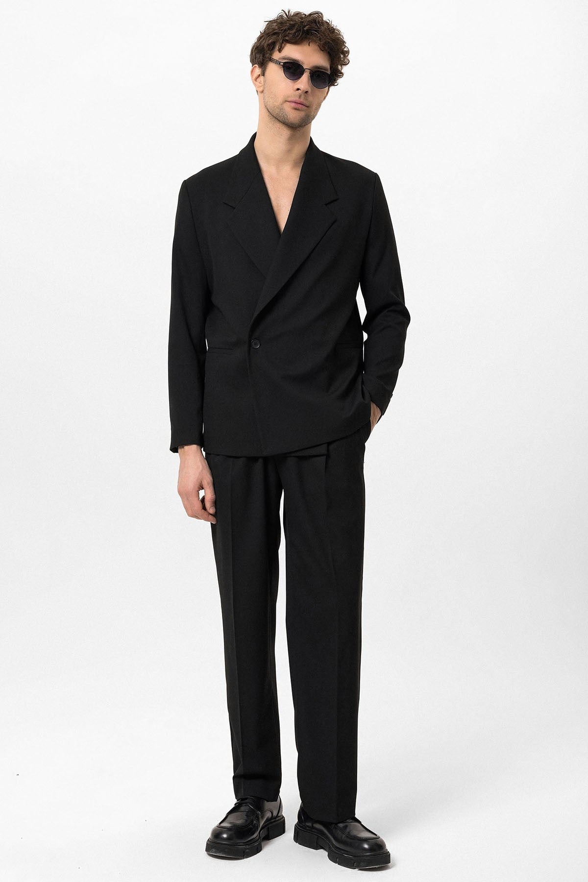 Men's Double-Breasted Blazer with Slit Pockets