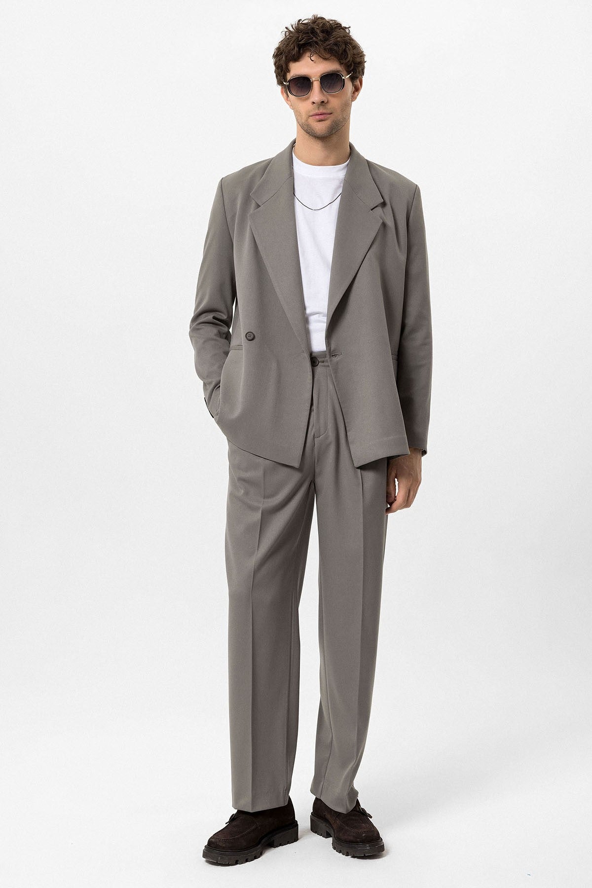 Men's Double-Breasted Blazer with Slit Pockets
