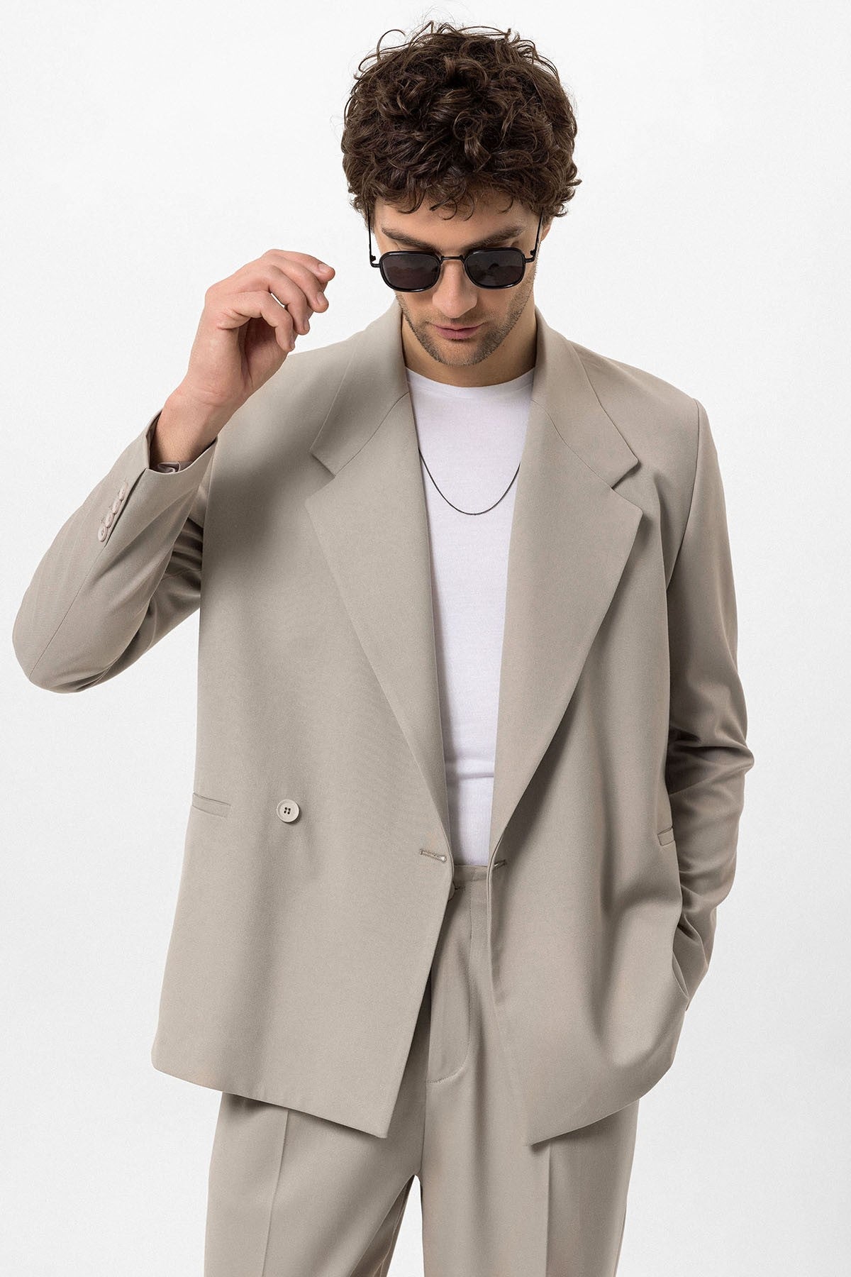 Men's Double-Breasted Blazer with Slit Pockets