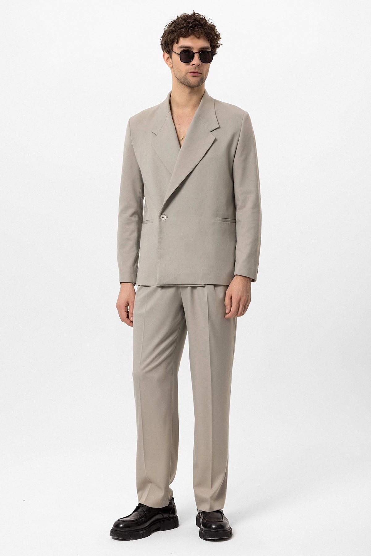 Men's Double-Breasted Blazer with Slit Pockets