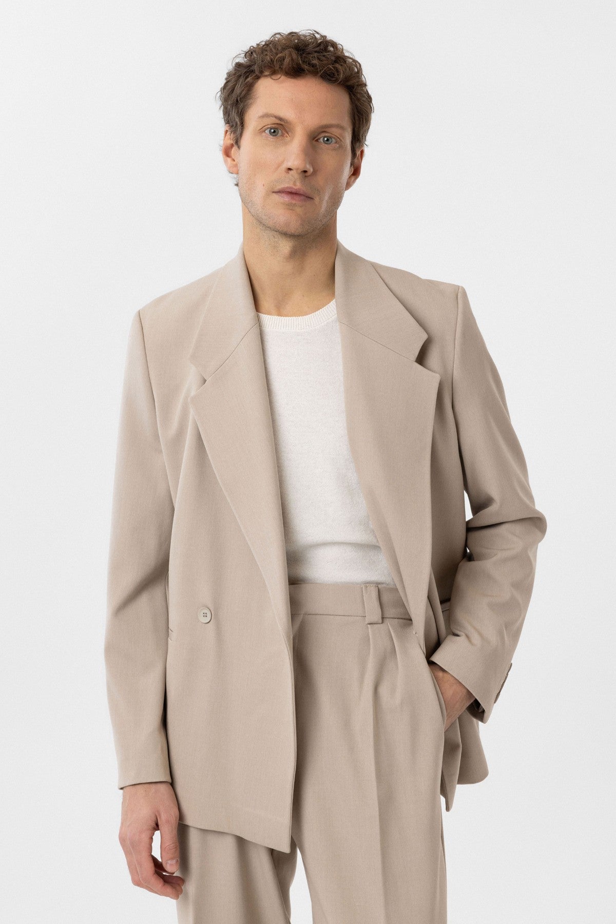 Men's Double-Breasted Blazer with Slit Pockets