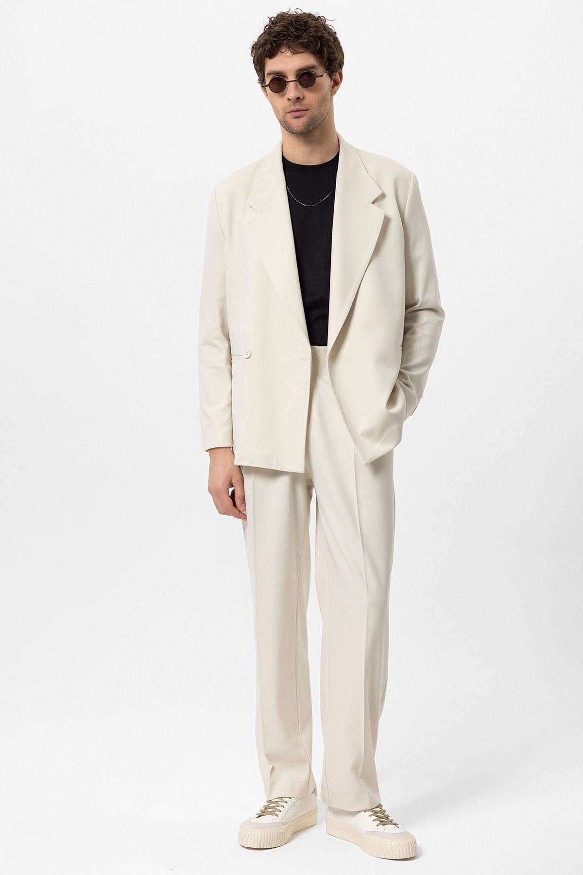 Men's Double-Breasted Blazer with Slit Pockets