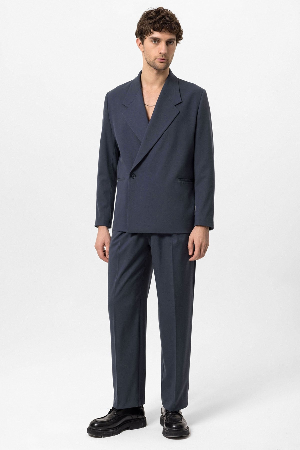 Men's Double-Breasted Blazer with Slit Pockets