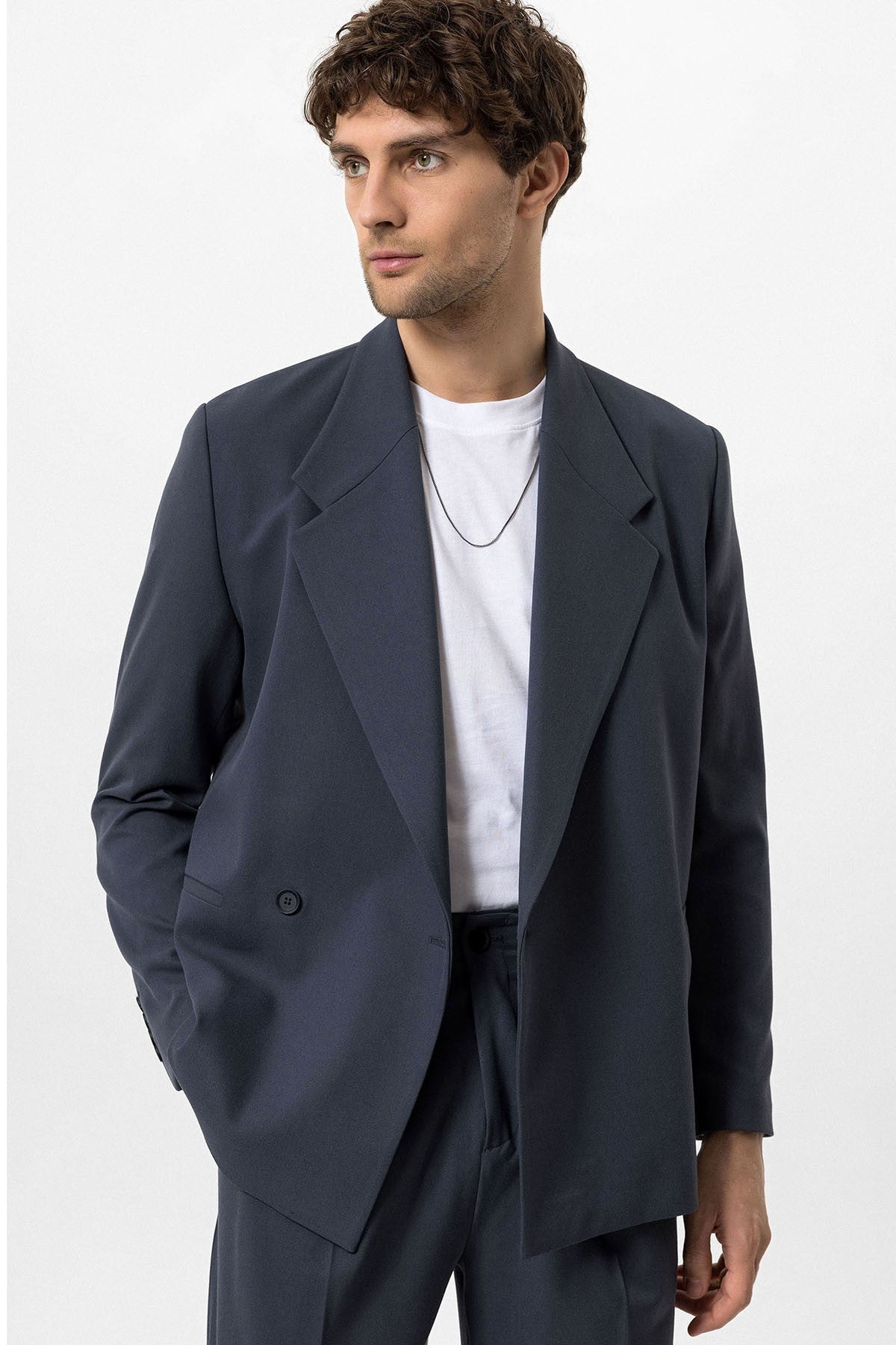 Men's Double-Breasted Blazer with Slit Pockets