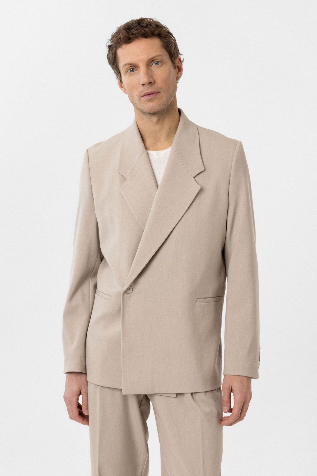 Men's Double-Breasted Blazer with Slit Pockets