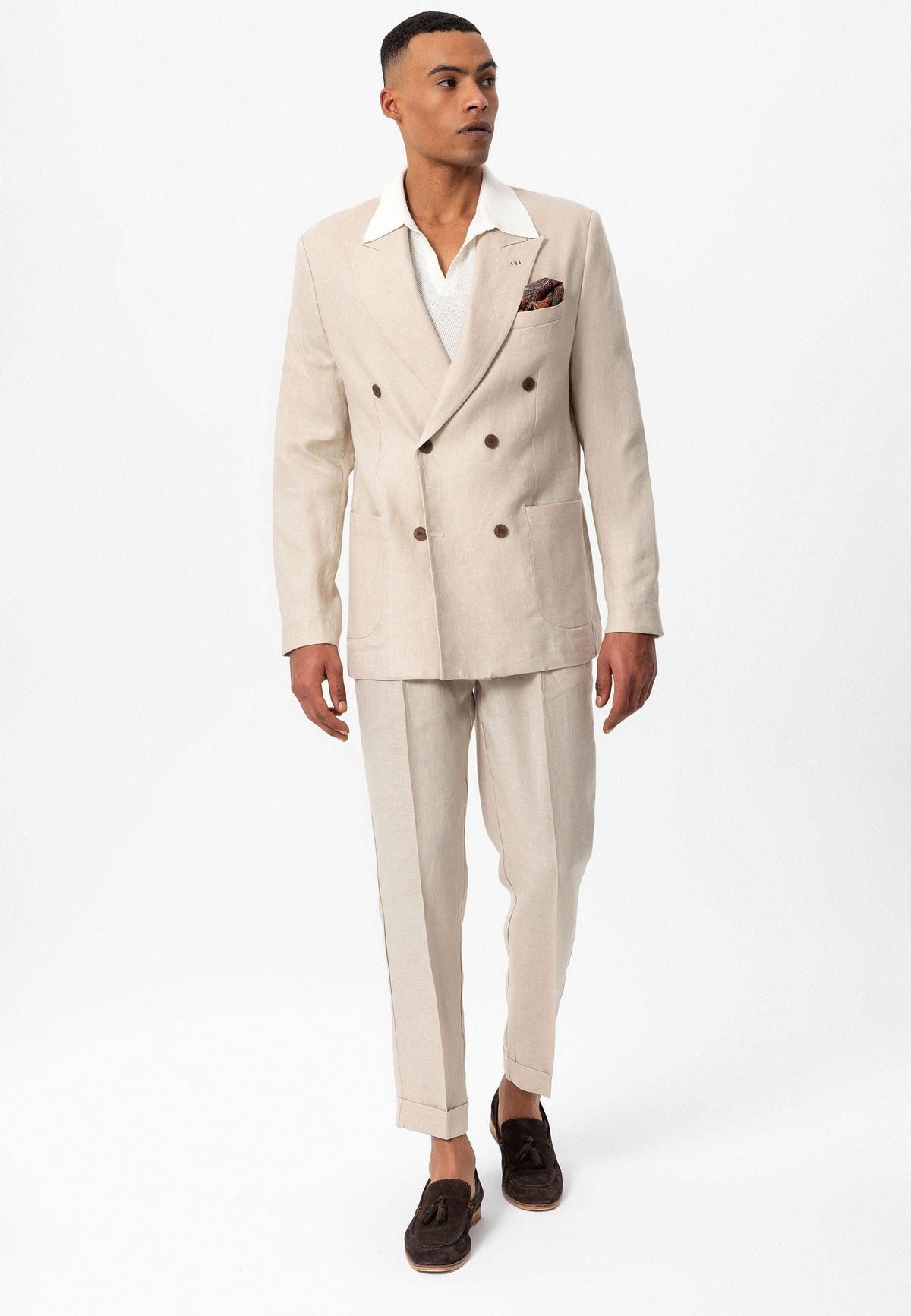 100% Linen Double-Breasted Men's Blazer