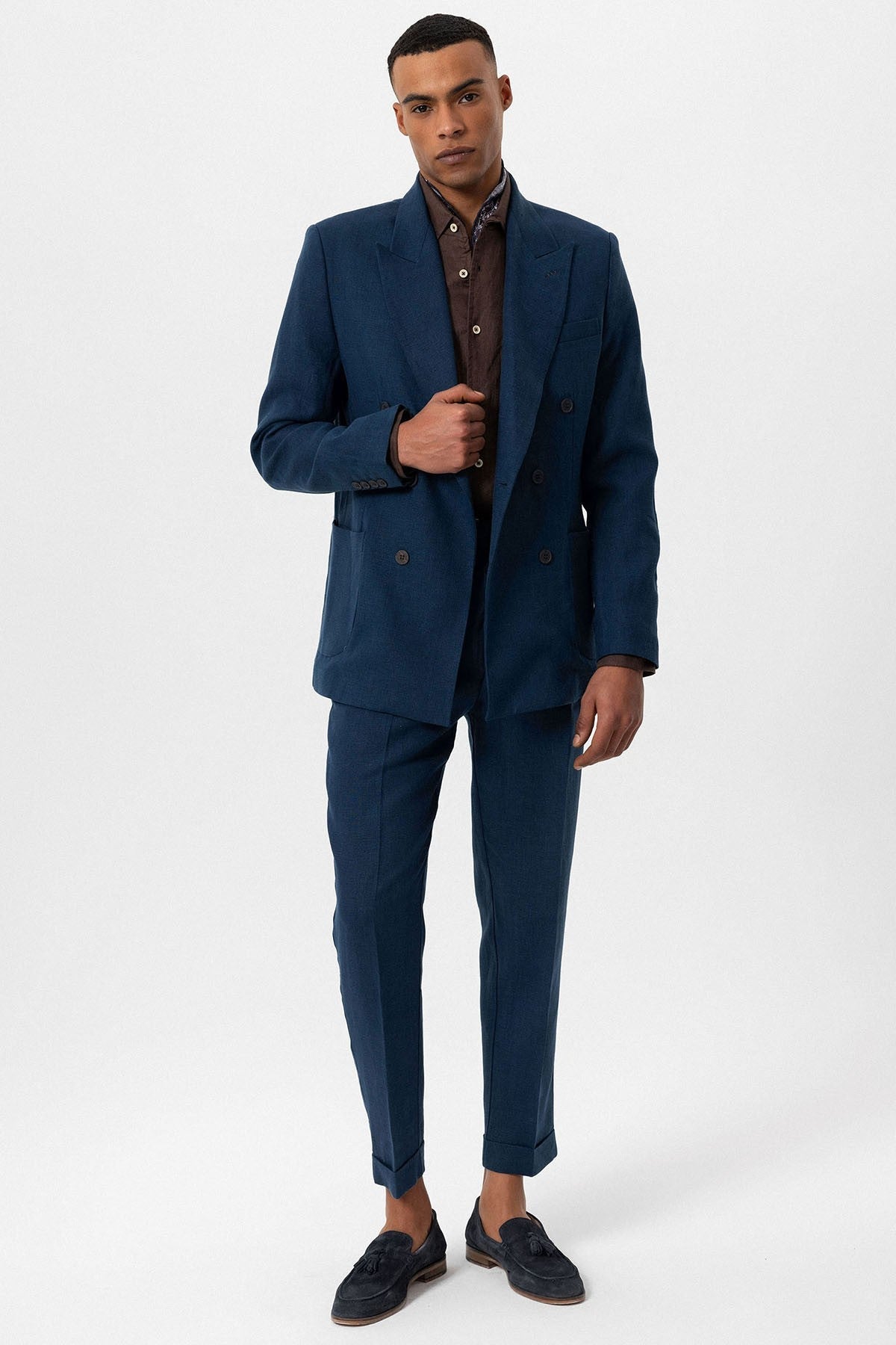 100% Linen Double-Breasted Men's Blazer