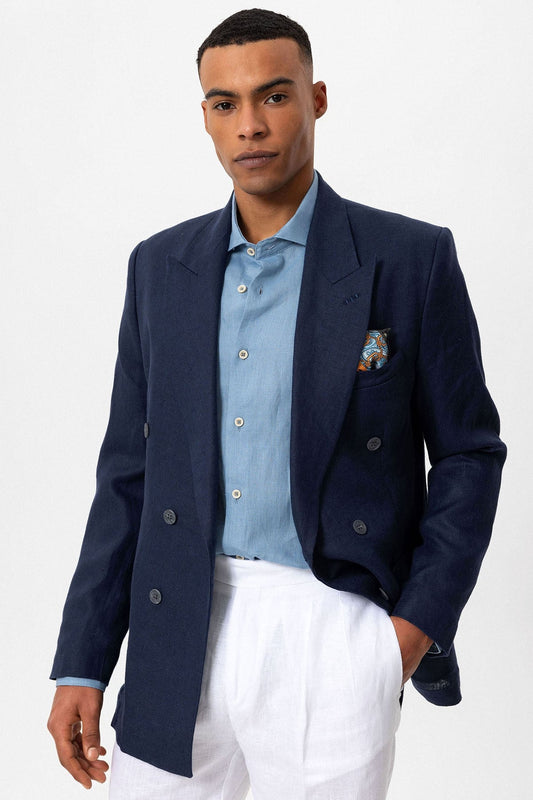 100% Linen Double-Breasted Men's Blazer