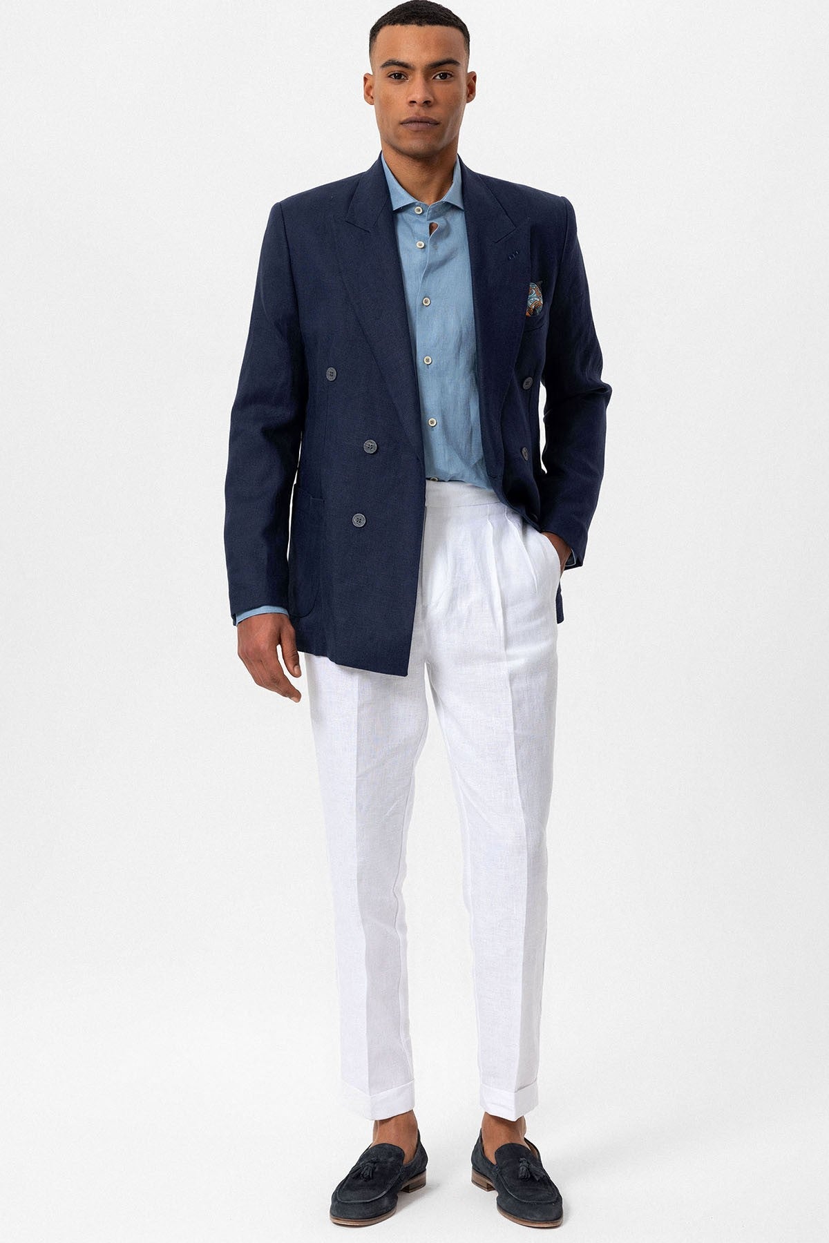 100% Linen Double-Breasted Men's Blazer