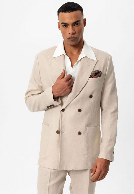 100% Linen Double-Breasted Men's Blazer