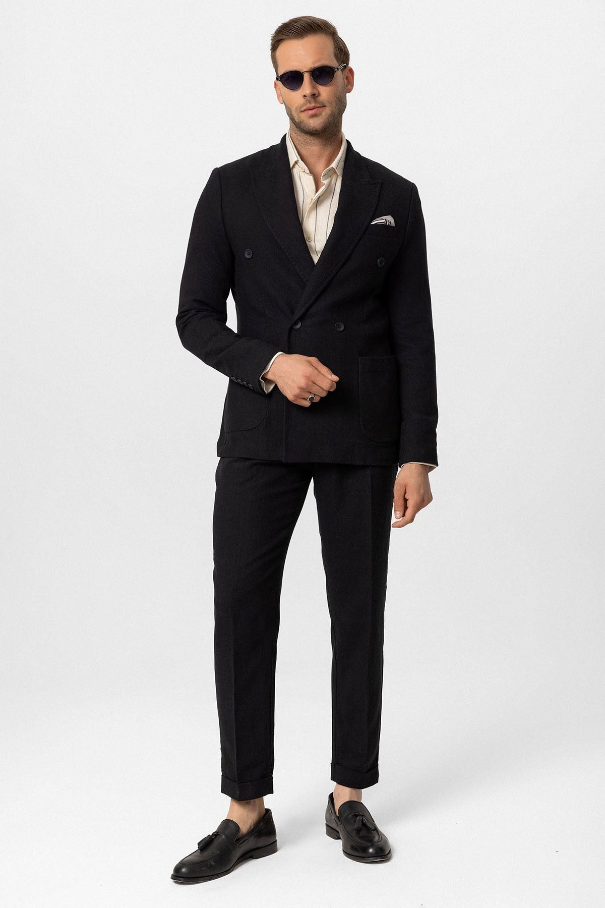 Double-Breasted Linen-Blend Men's Blazer