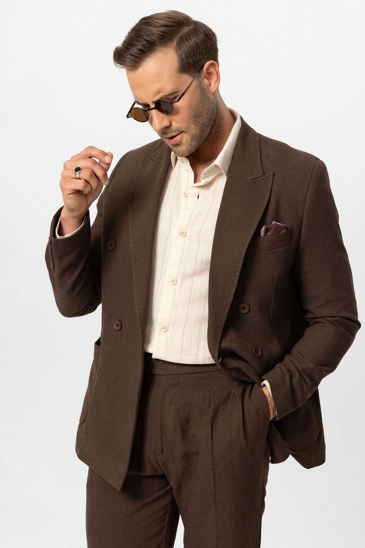 Double-Breasted Linen-Blend Men's Blazer
