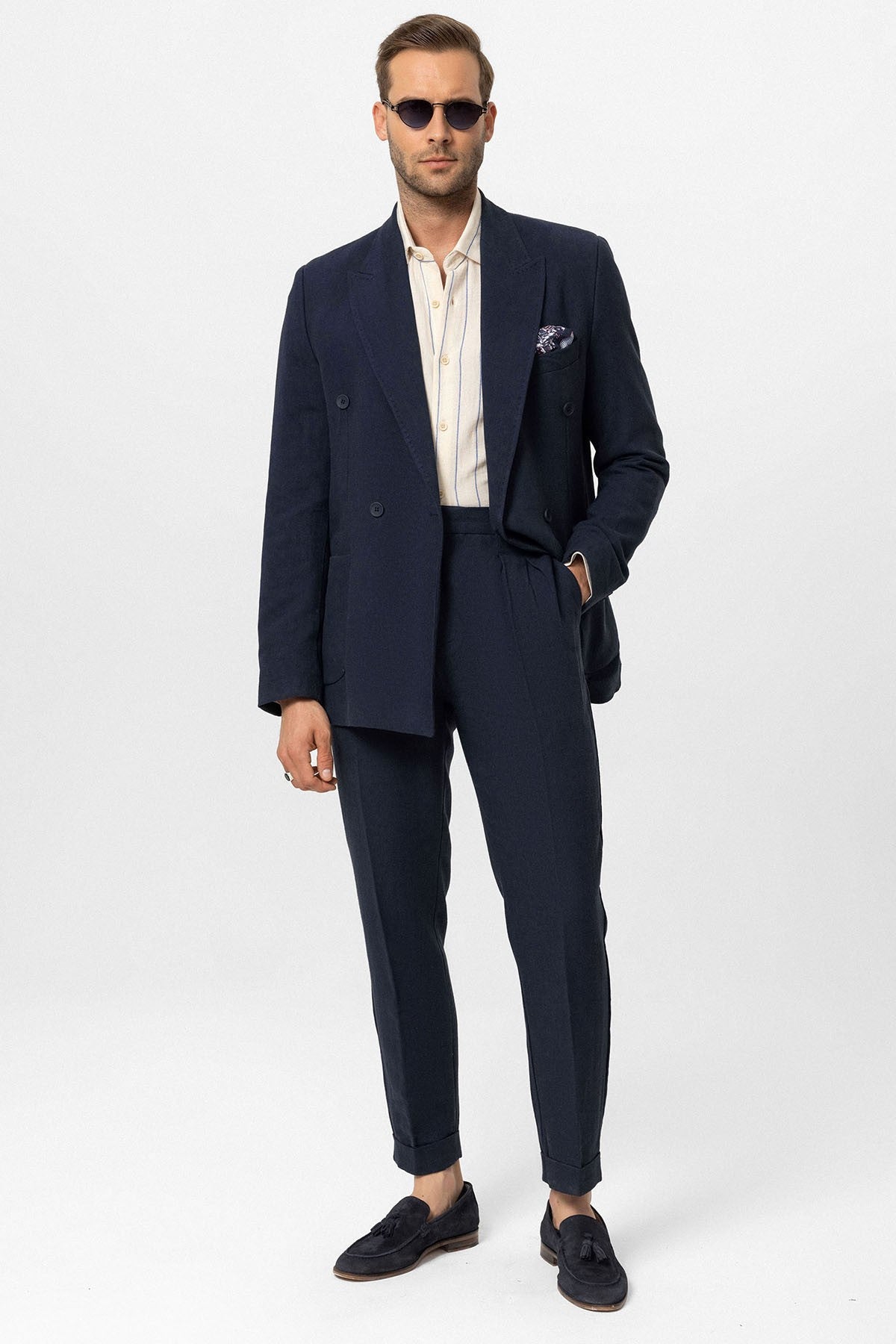 Double-Breasted Linen-Blend Men's Blazer