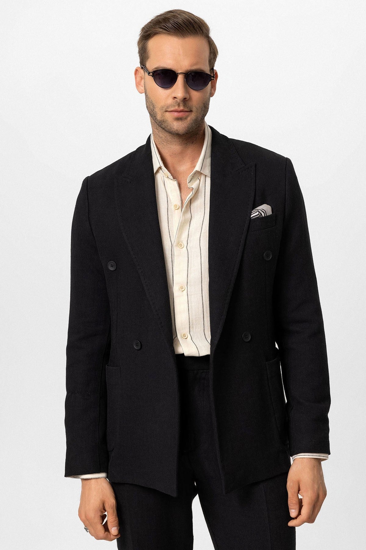 Double-Breasted Linen-Blend Men's Blazer