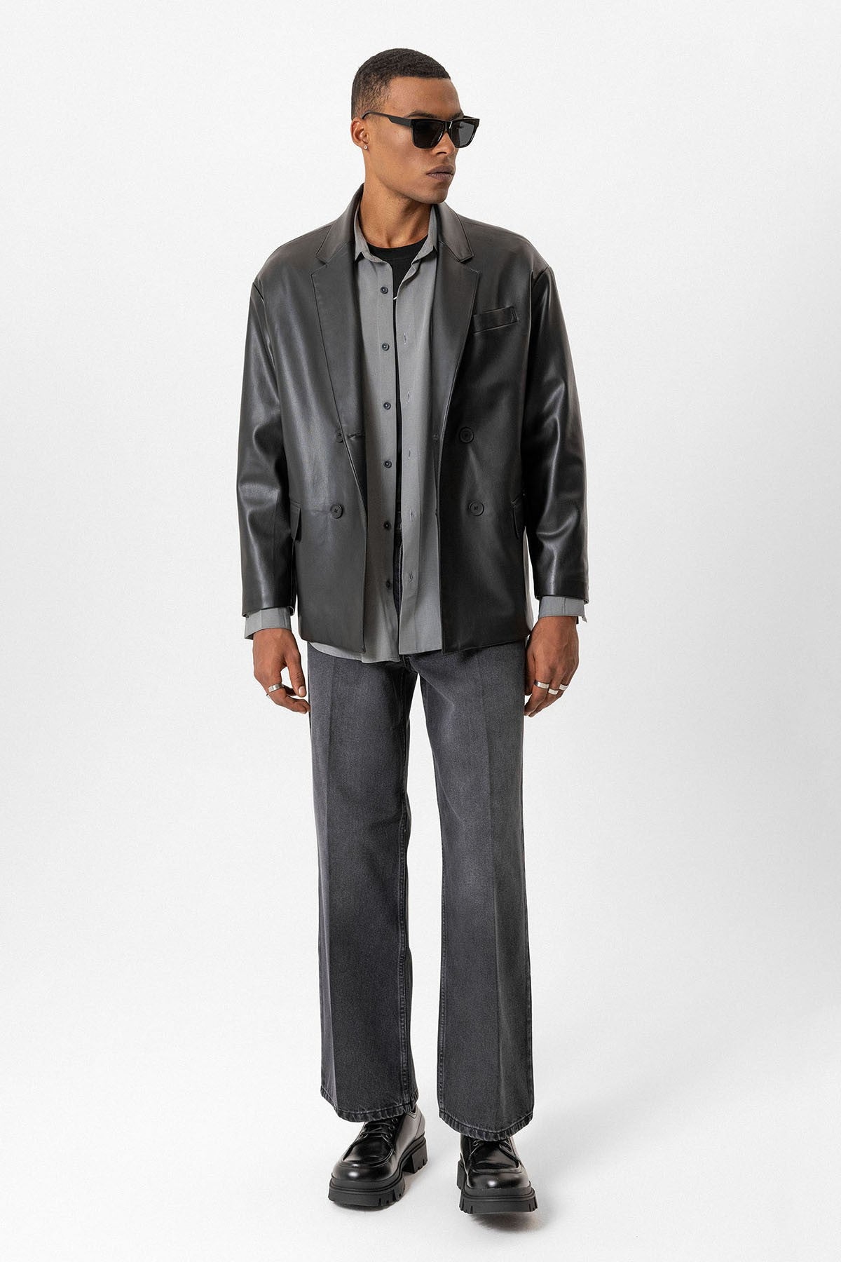 Antioch Faux Leather Double-Breasted Men's Jacket