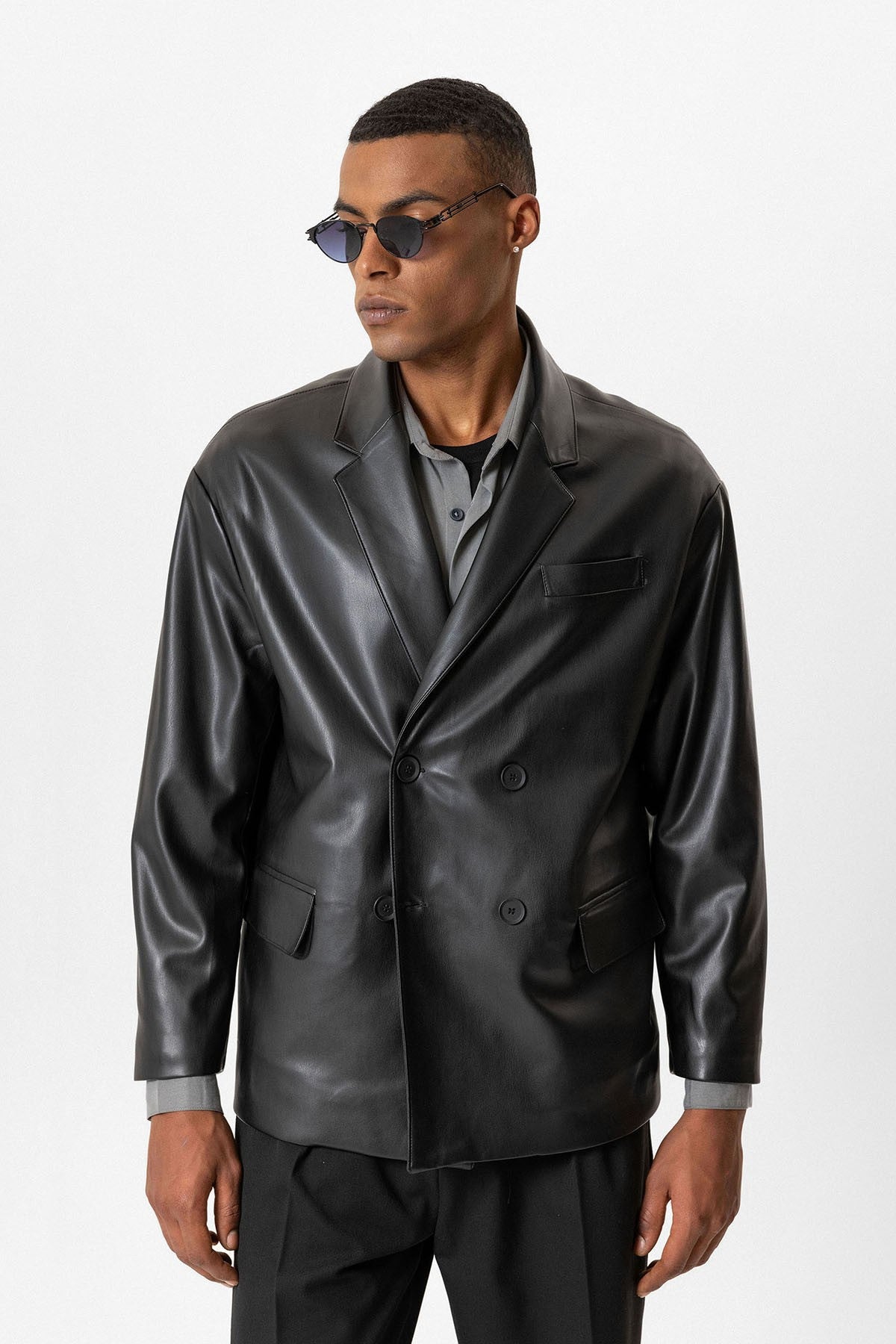 Antioch Faux Leather Double-Breasted Men's Jacket
