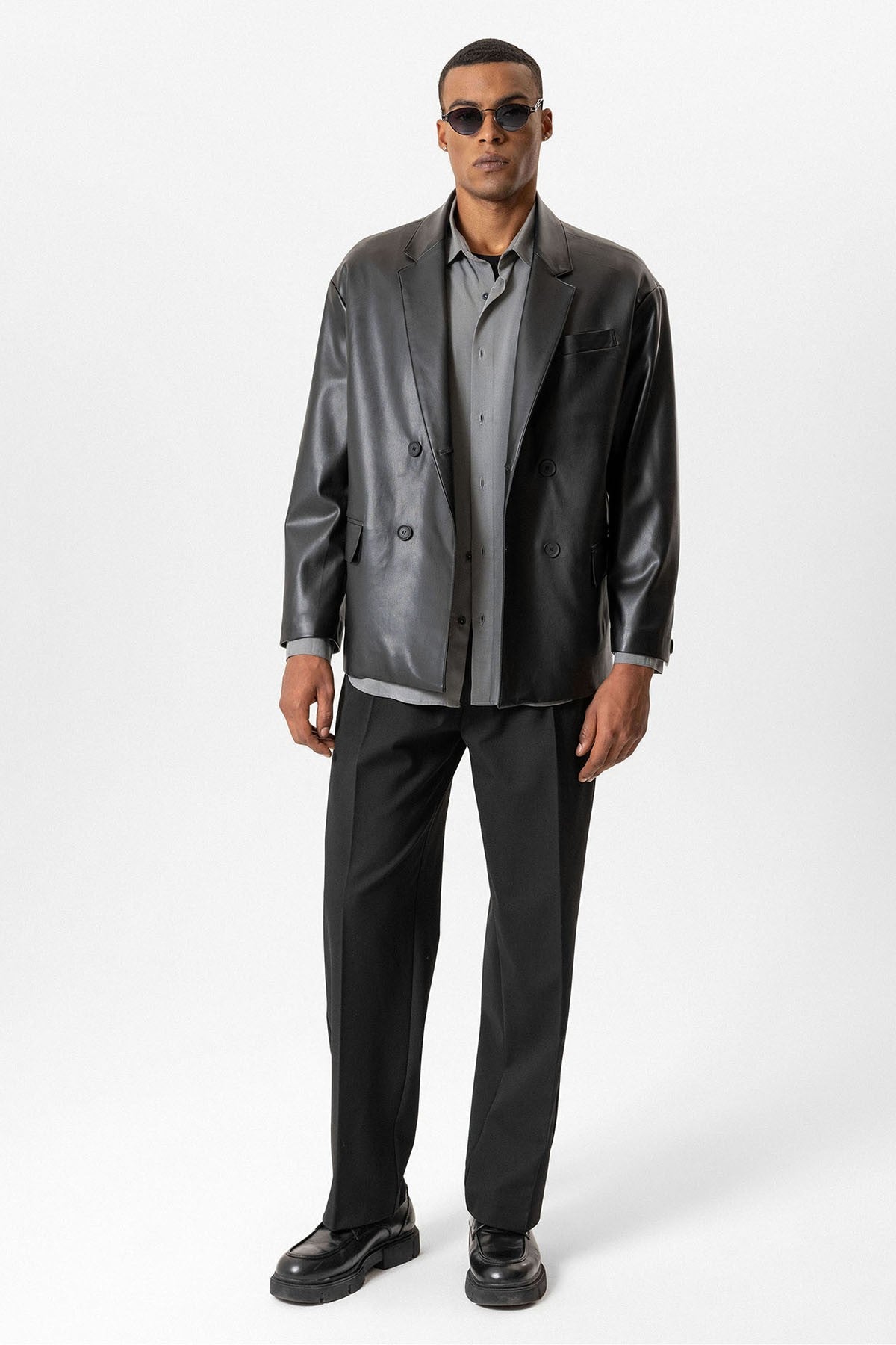 Antioch Faux Leather Double-Breasted Men's Jacket