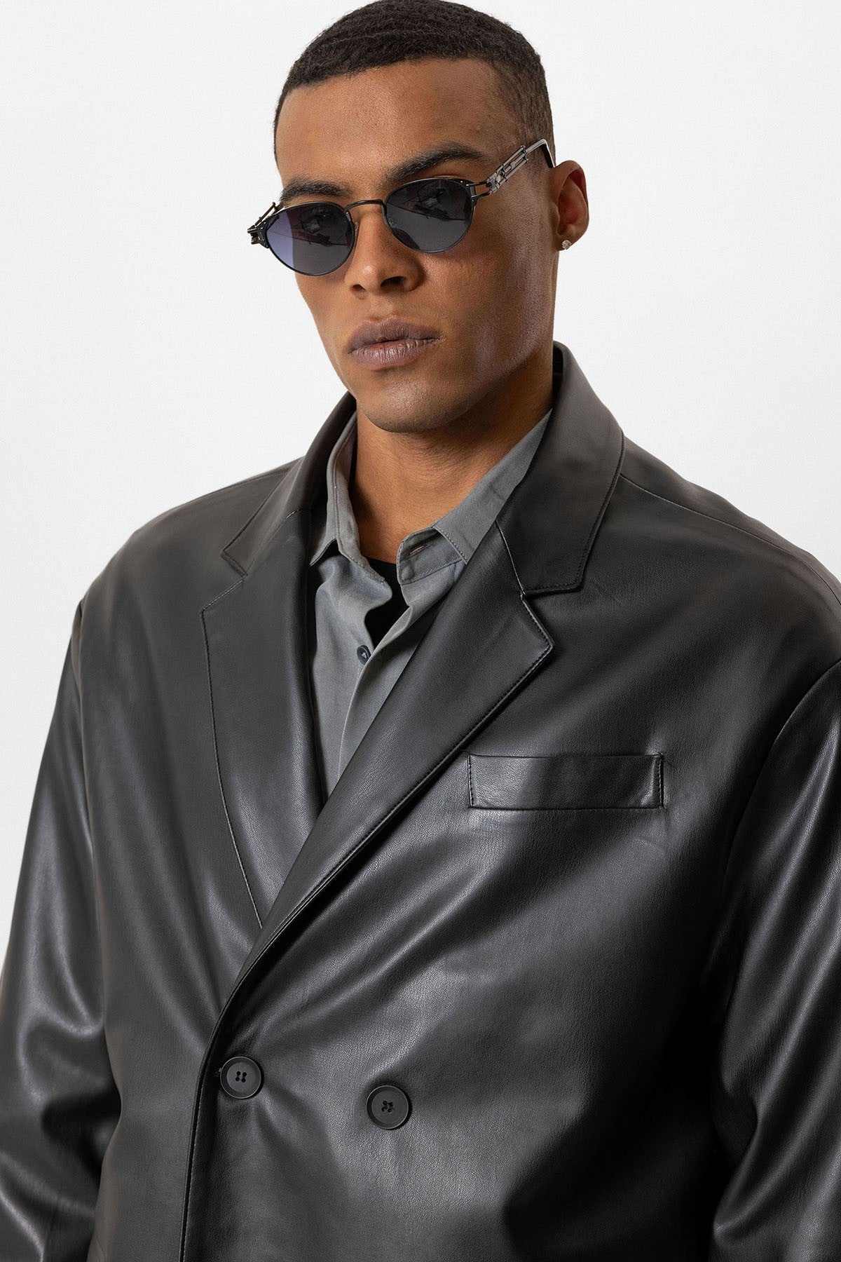 Antioch Faux Leather Double-Breasted Men's Jacket