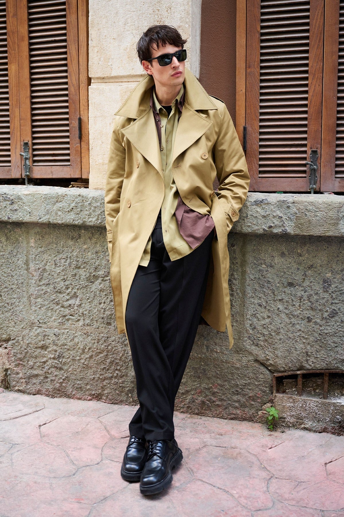 Antioch Cross-Over Long Men's Trench Coat