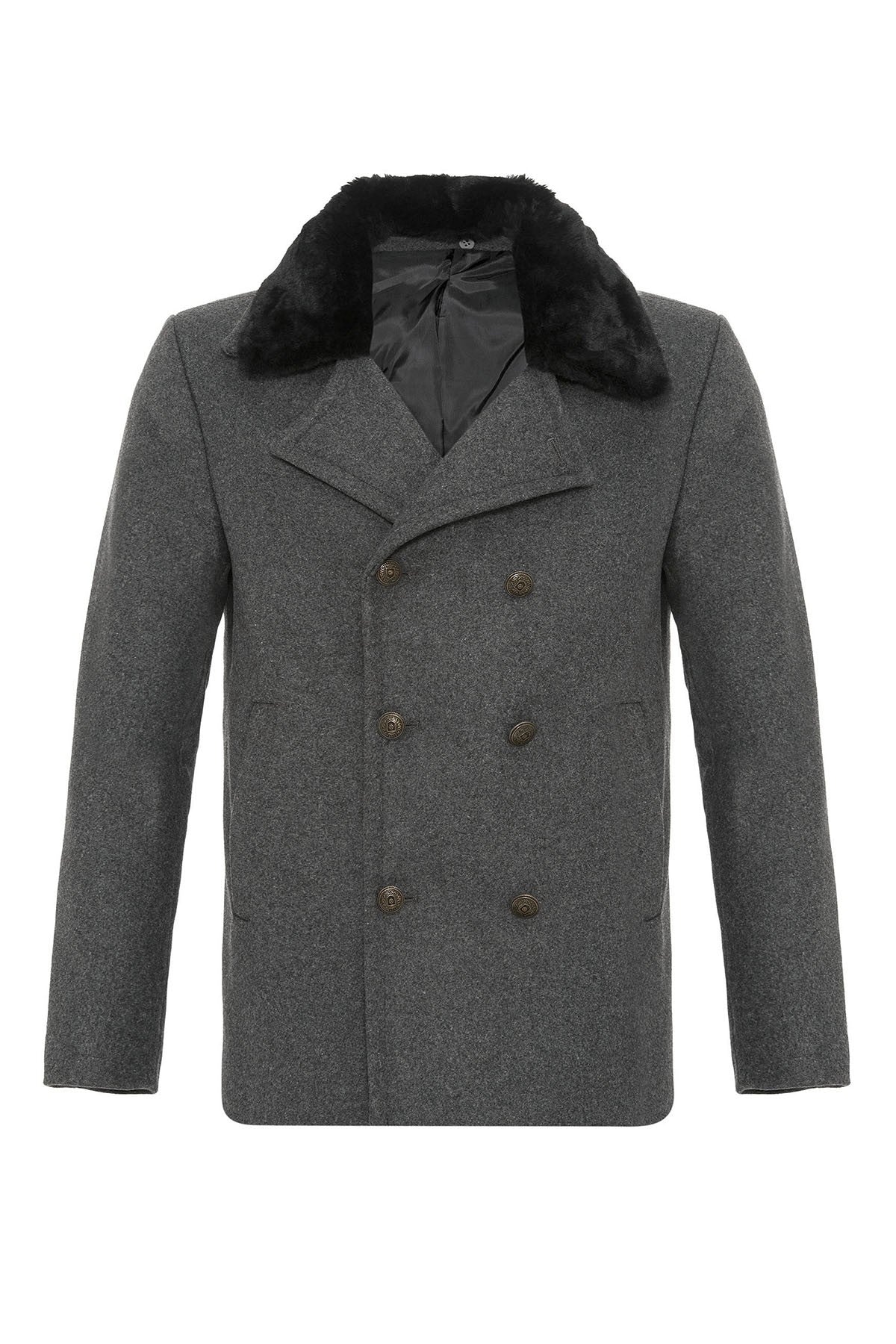 Antioch Men's Coat with Fur Collar and Double-Breasted Closure