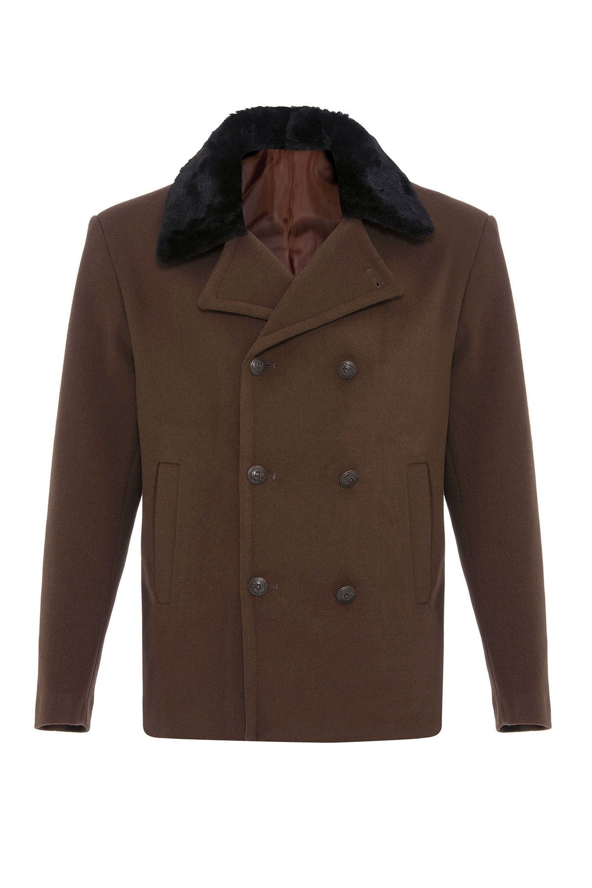 Antioch Men's Coat with Fur Collar and Double-Breasted Closure