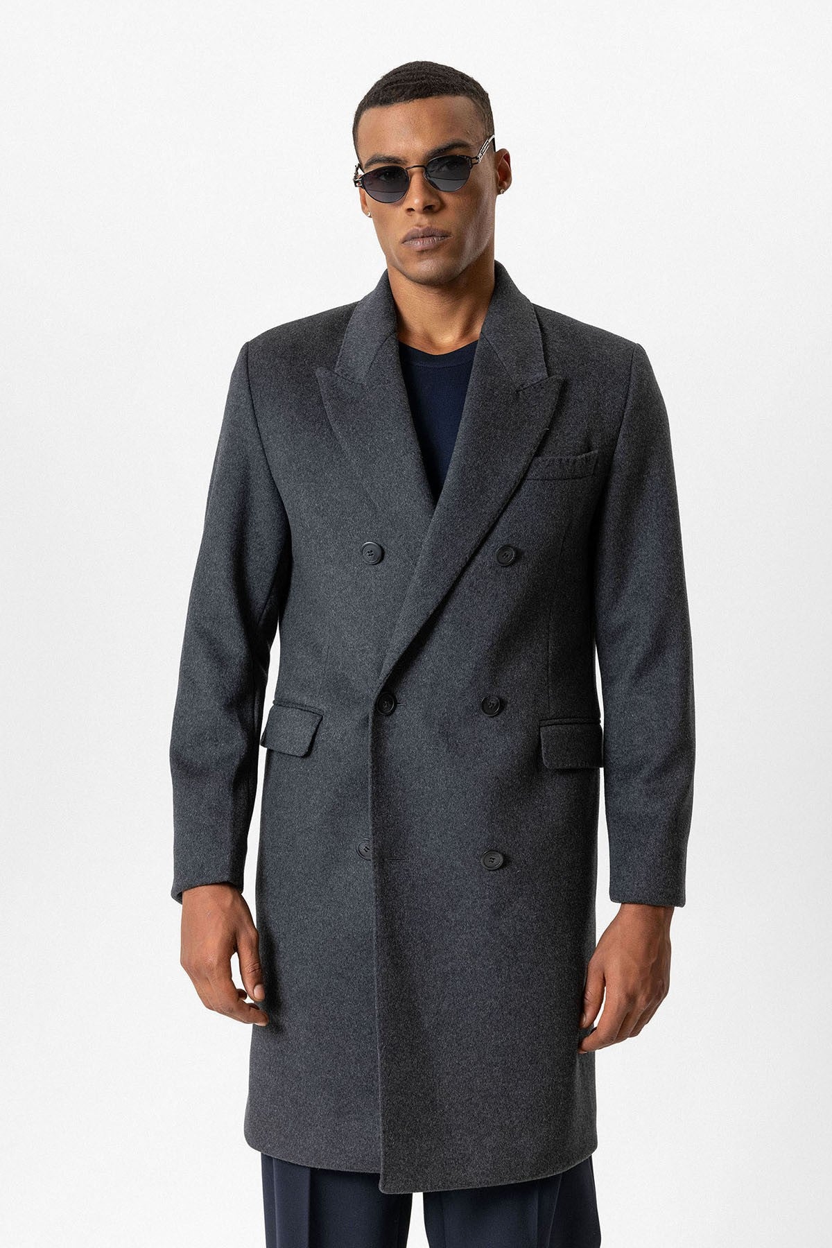Men's Double-Breasted Coat with Wool Blend