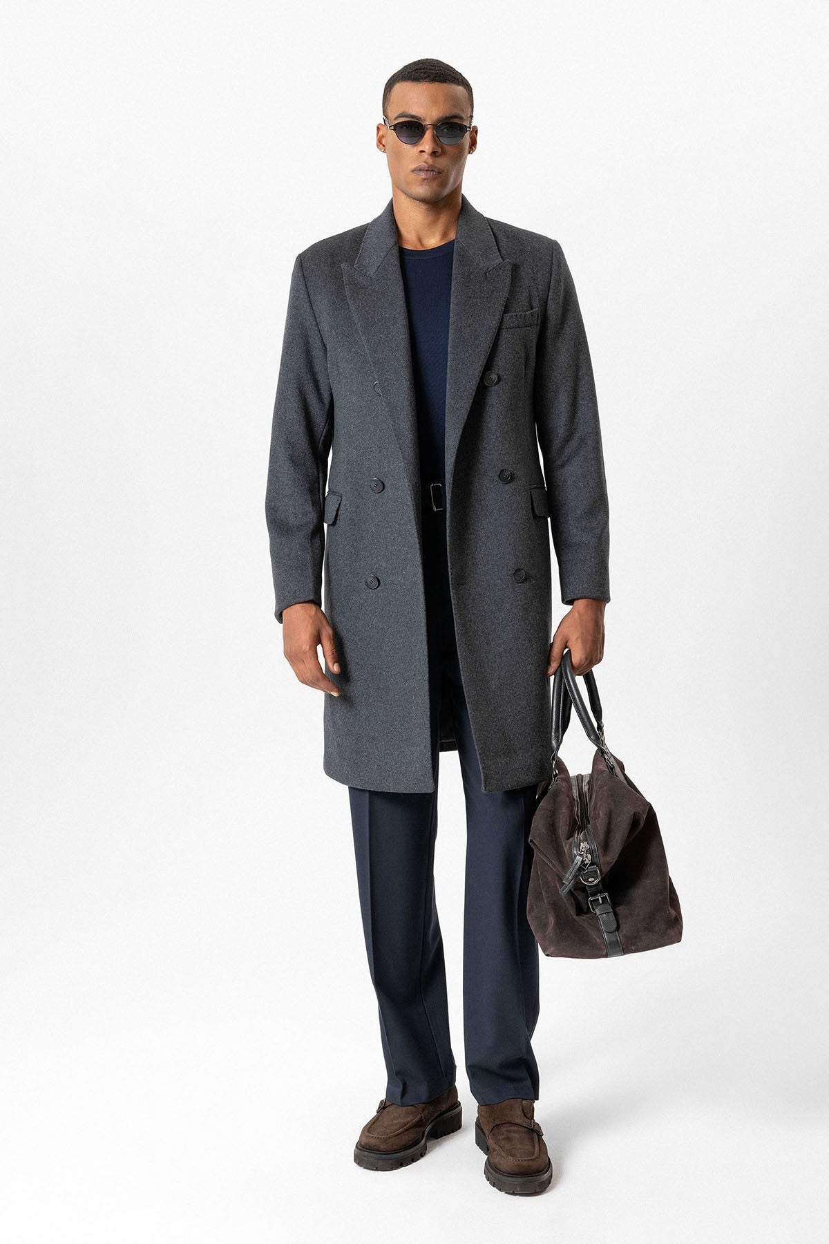 Men's Double-Breasted Coat with Wool Blend
