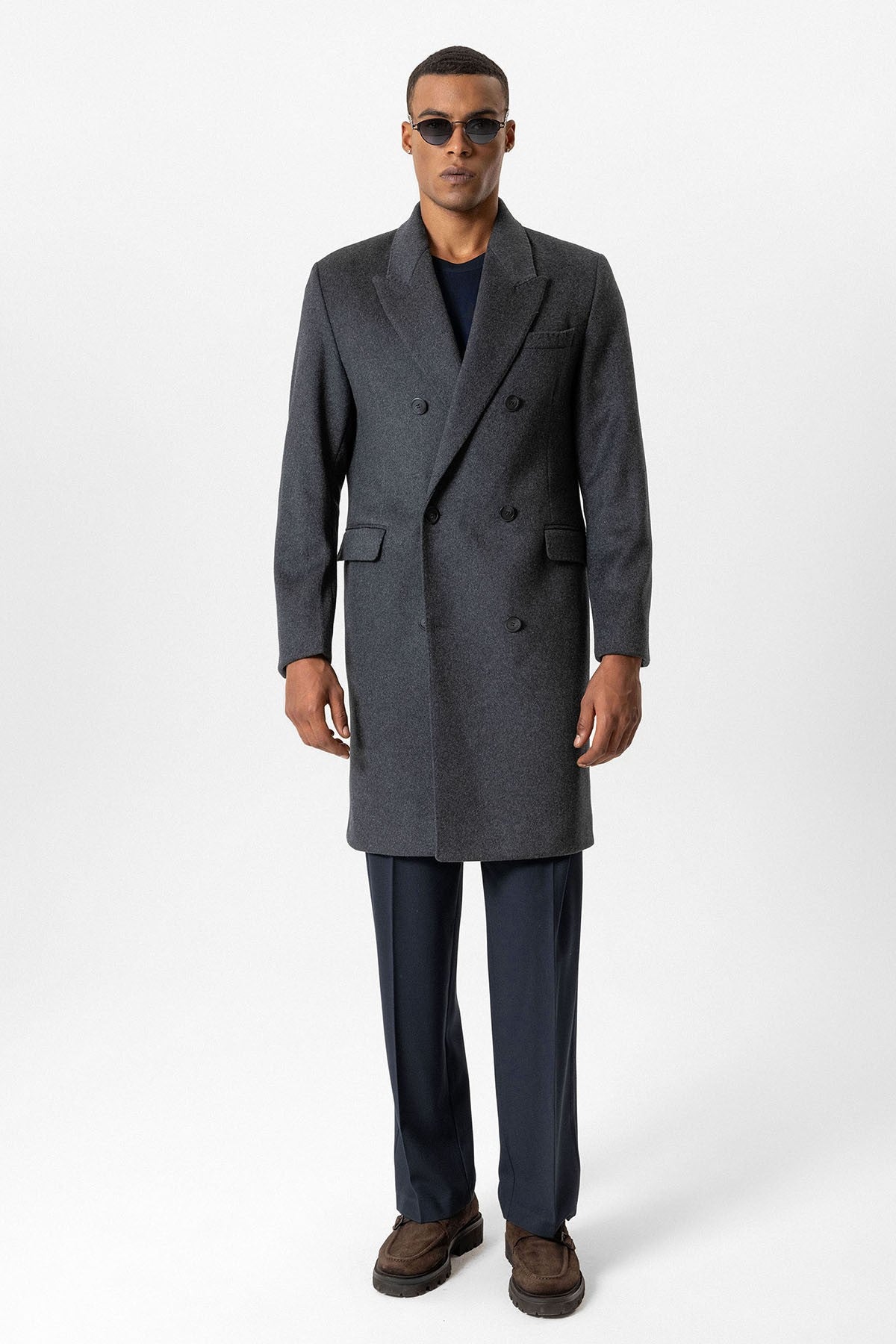 Men's Double-Breasted Coat with Wool Blend