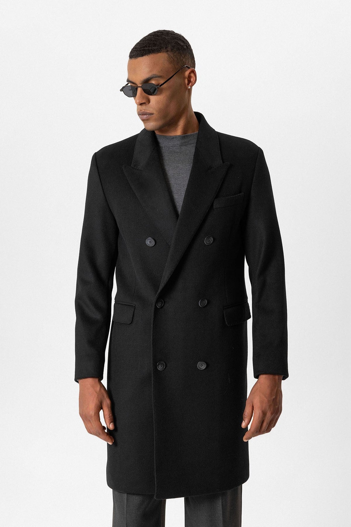 Men's Double-Breasted Coat with Wool Blend