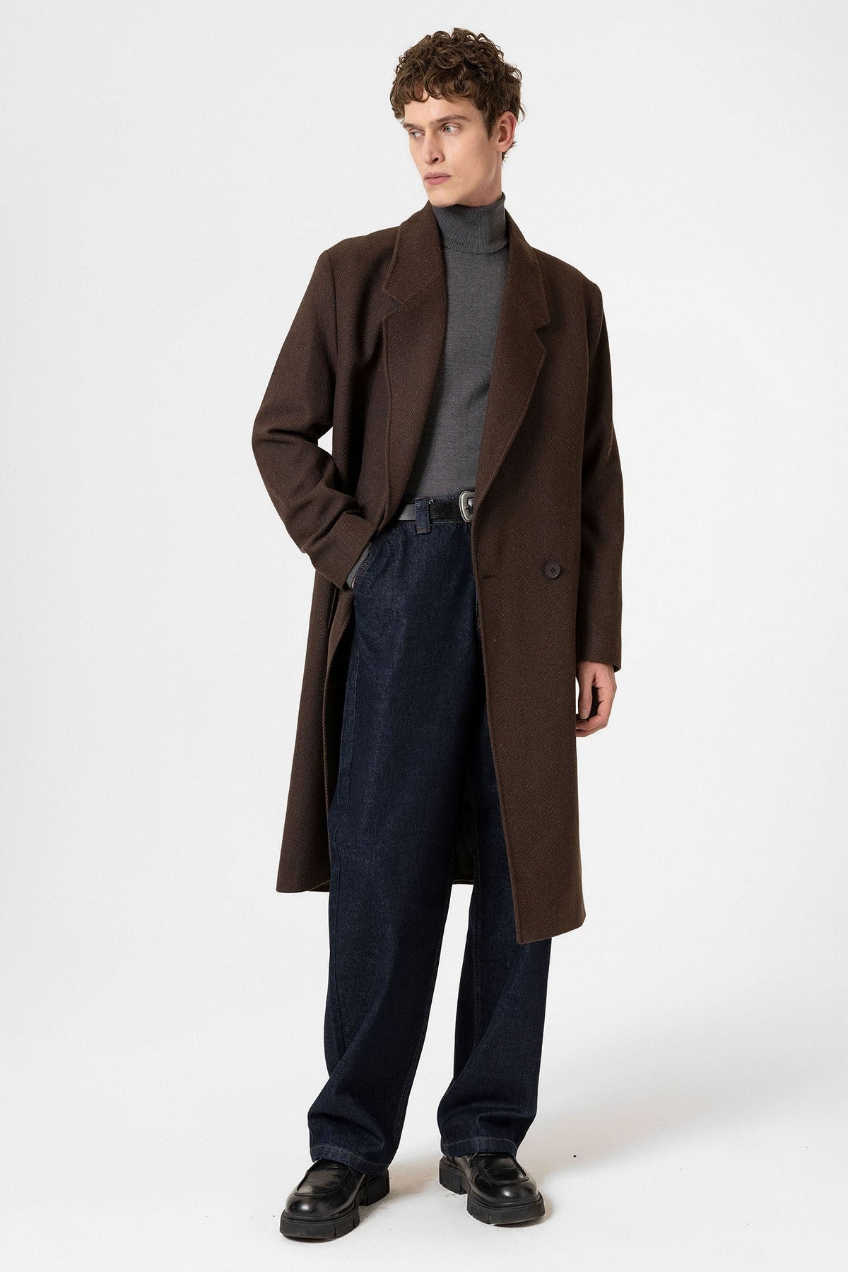 Antioch Wool-Blend Herringbone Double-Breasted Men's Coat