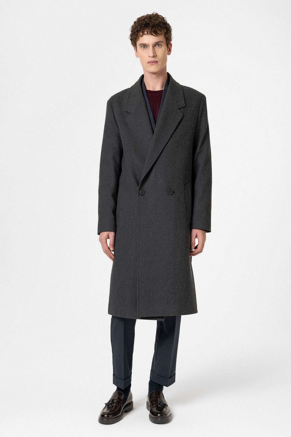Antioch Wool-Blend Herringbone Double-Breasted Men's Coat