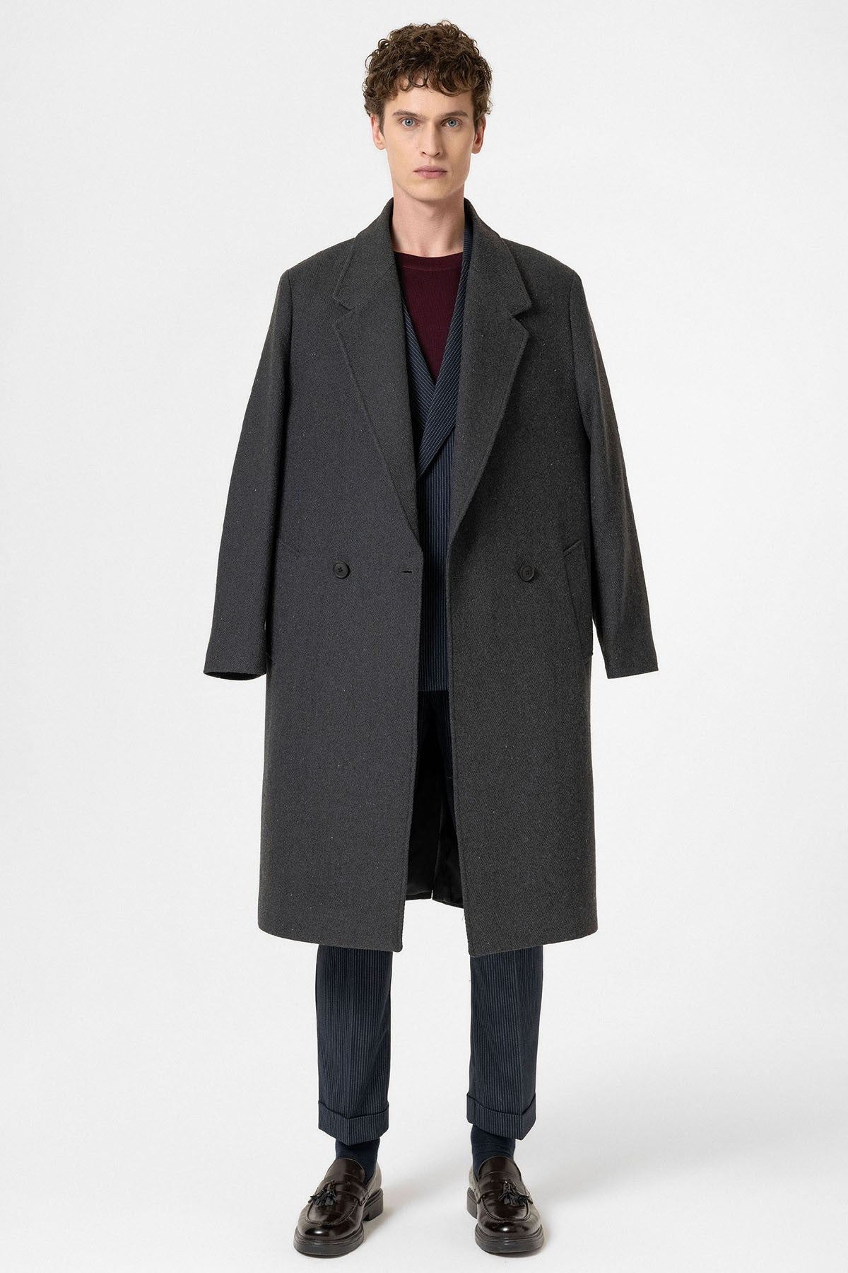 Antioch Wool-Blend Herringbone Double-Breasted Men's Coat