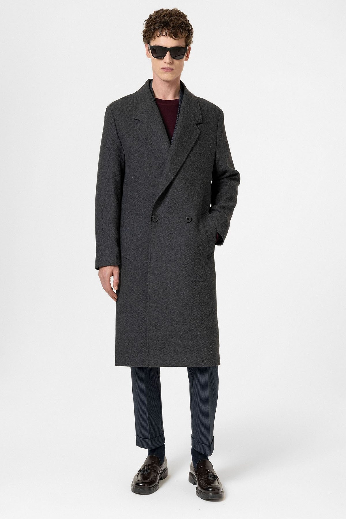 Antioch Wool-Blend Herringbone Double-Breasted Men's Coat