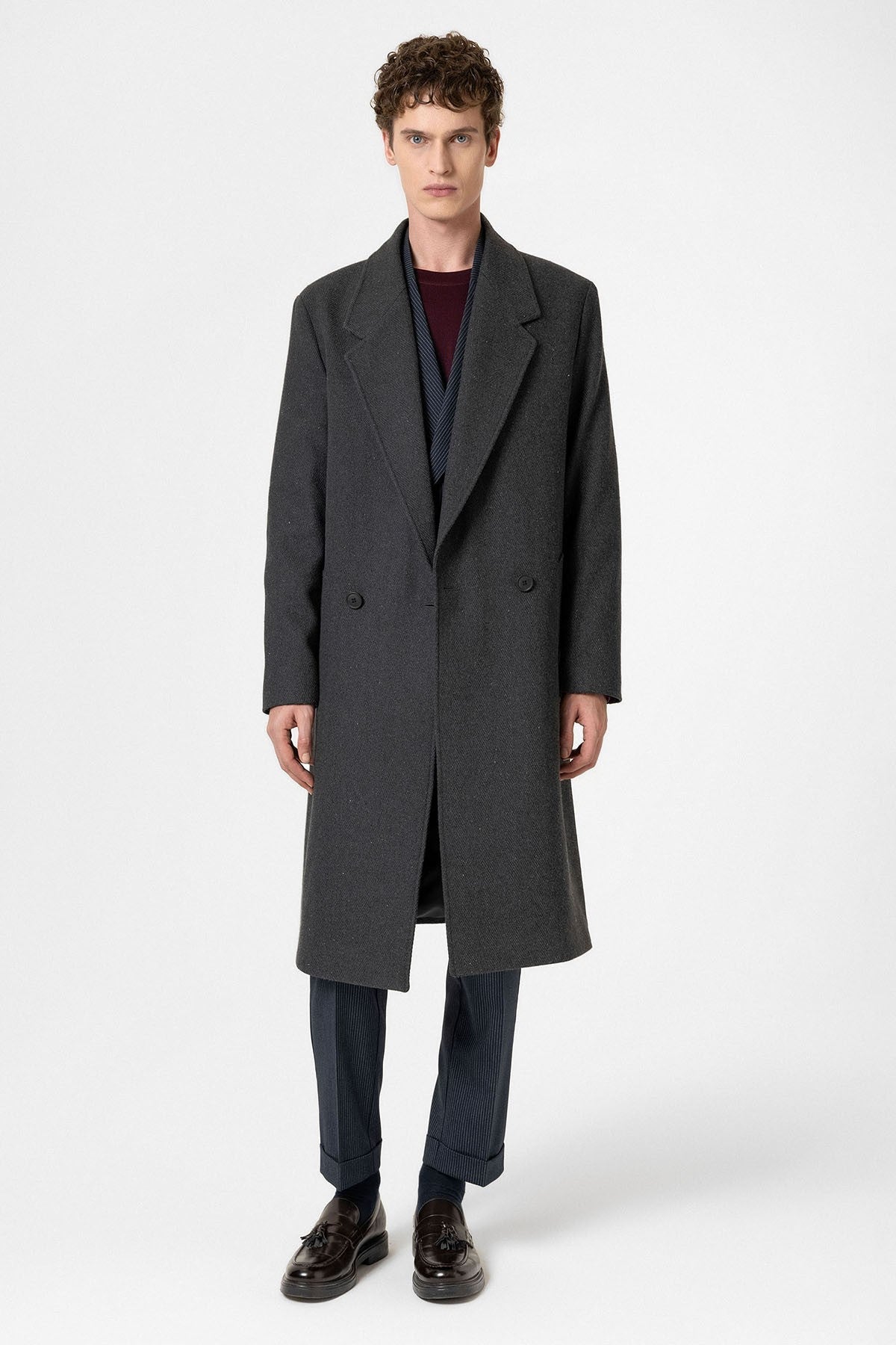 Antioch Wool-Blend Herringbone Double-Breasted Men's Coat